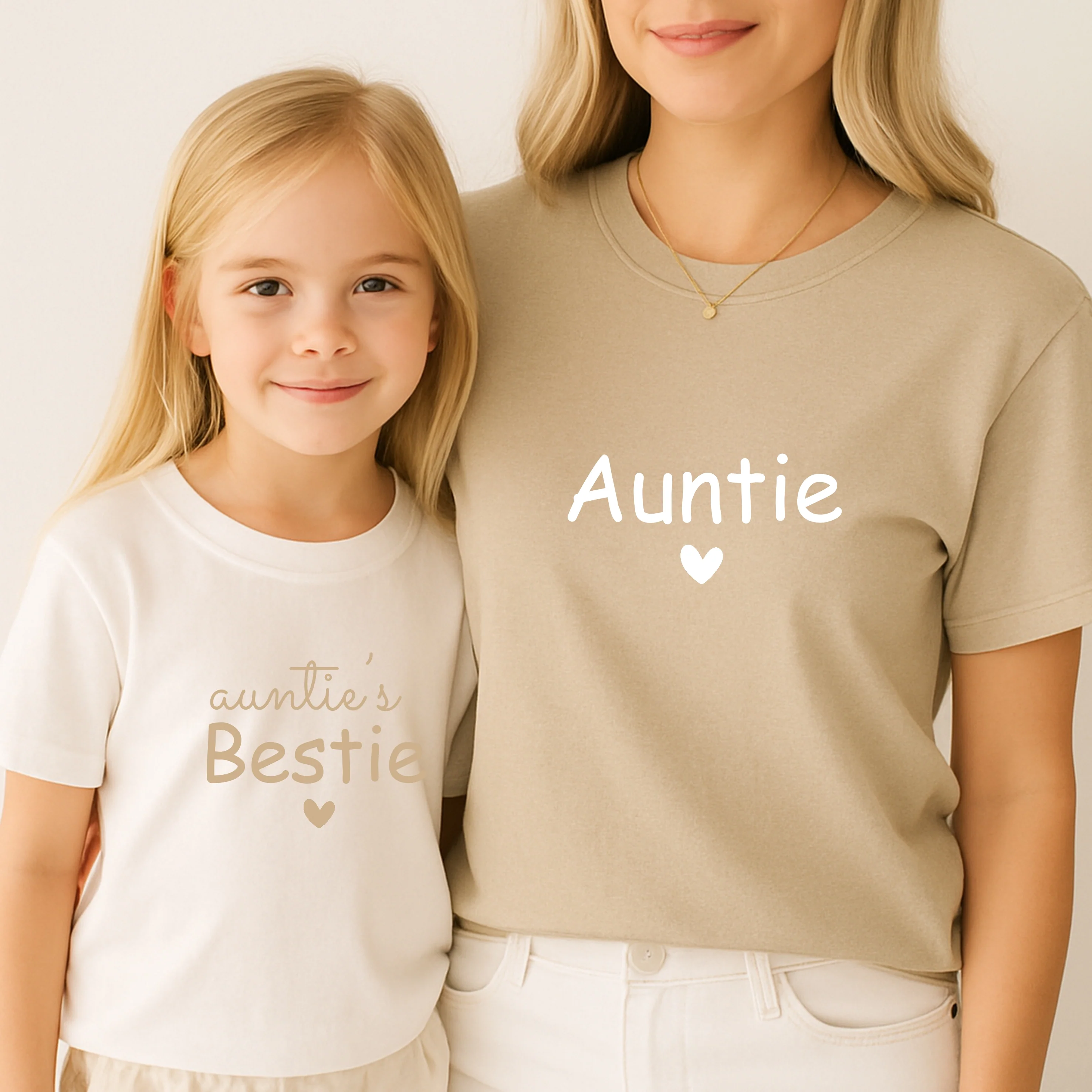 Aunties Bestie Heart Beige Matching Outfits - Image 2