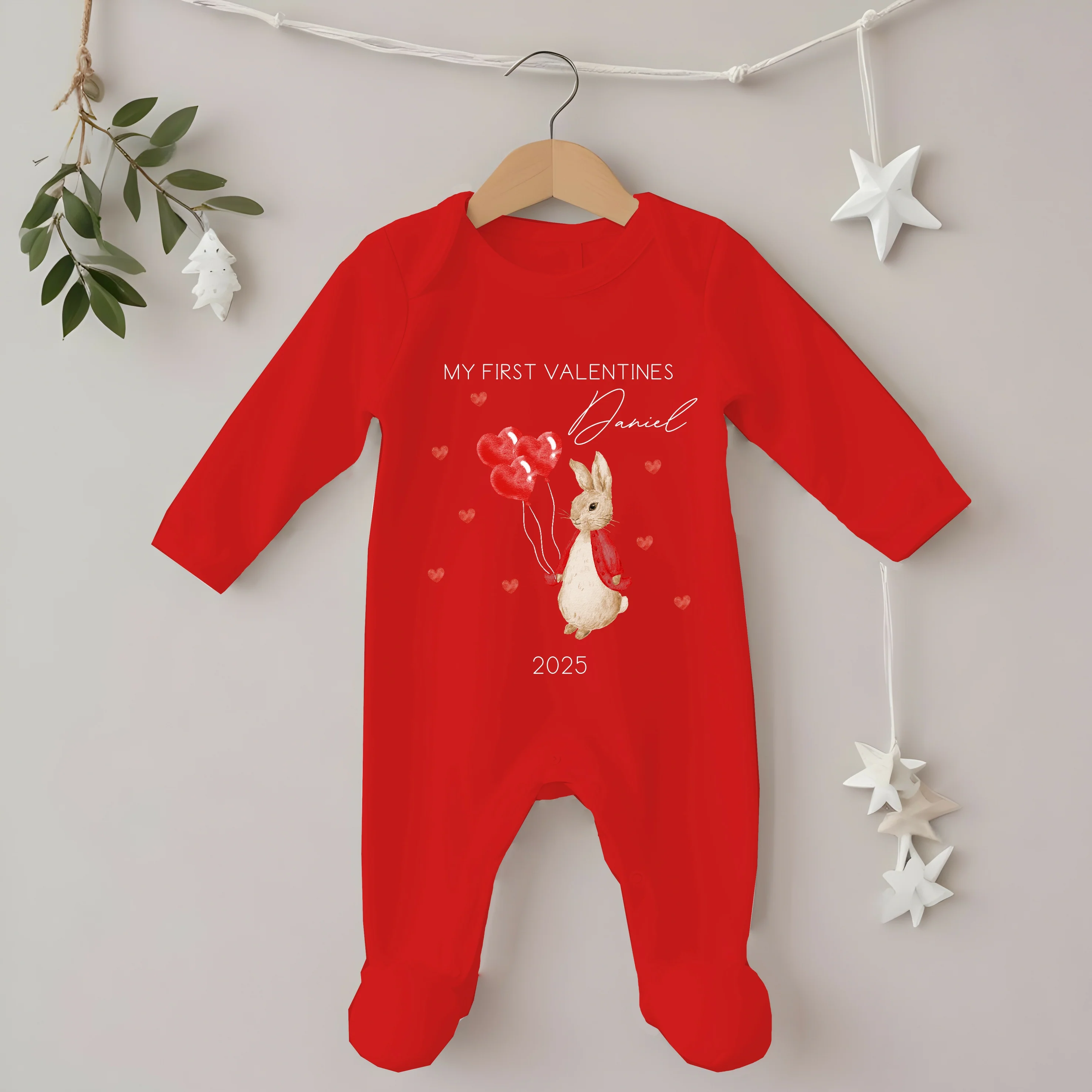 Personalised My First Valentines Red Rabbit Baby Grow or Vest - Image 4