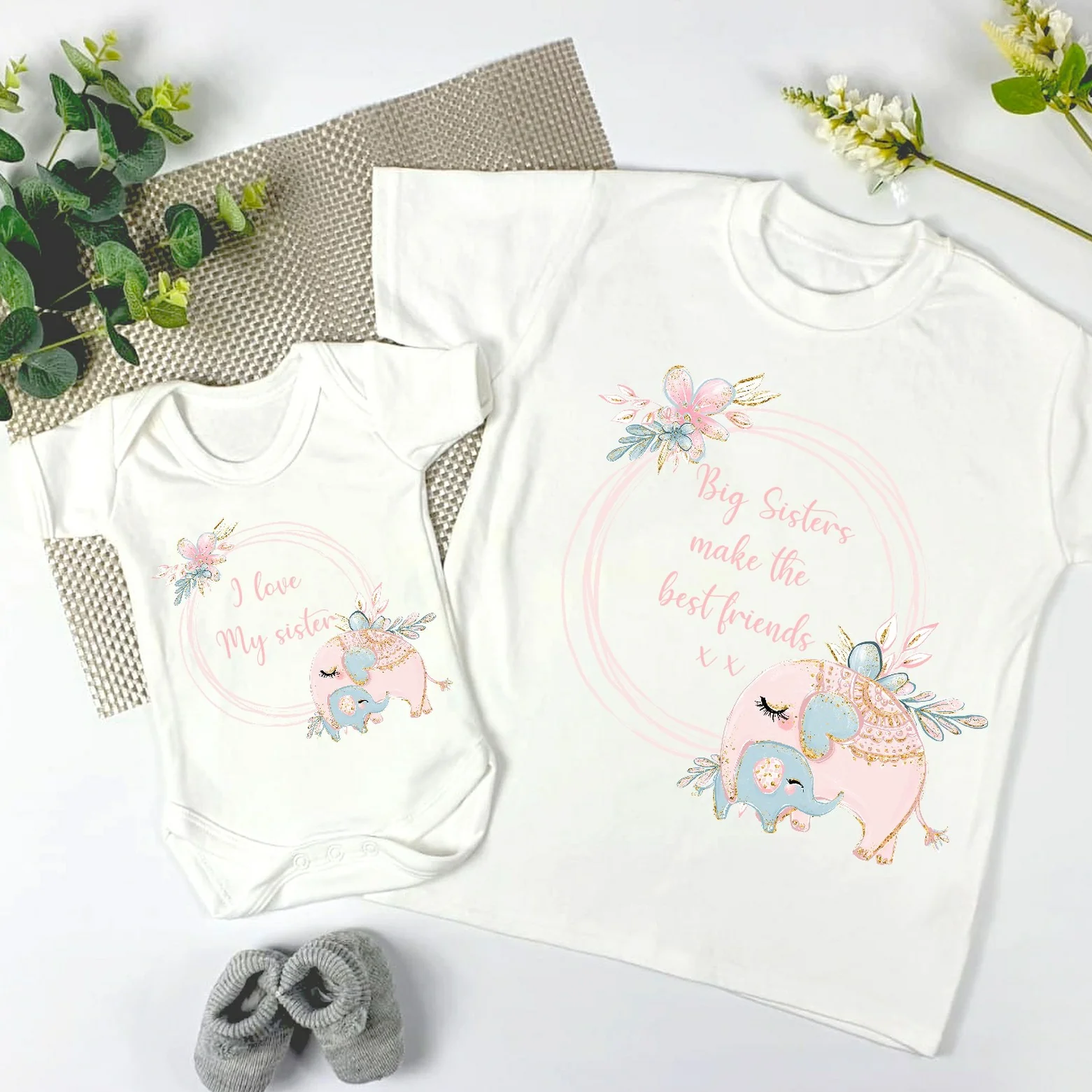 Elephant Wreath Matching Sibling Outfits