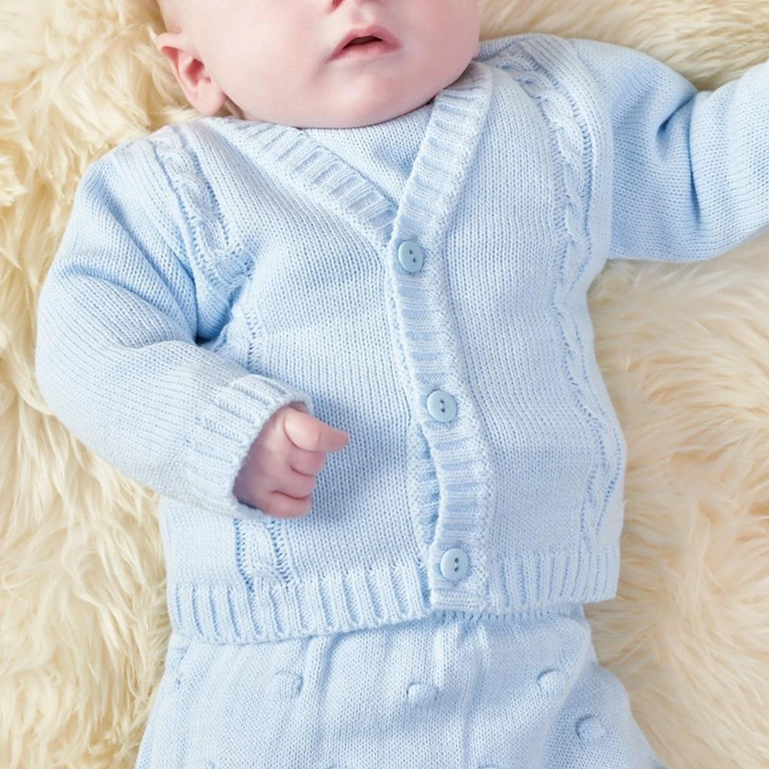 Embroidered Baby Boys Knitted Cardigan Sky Blue - Image 2