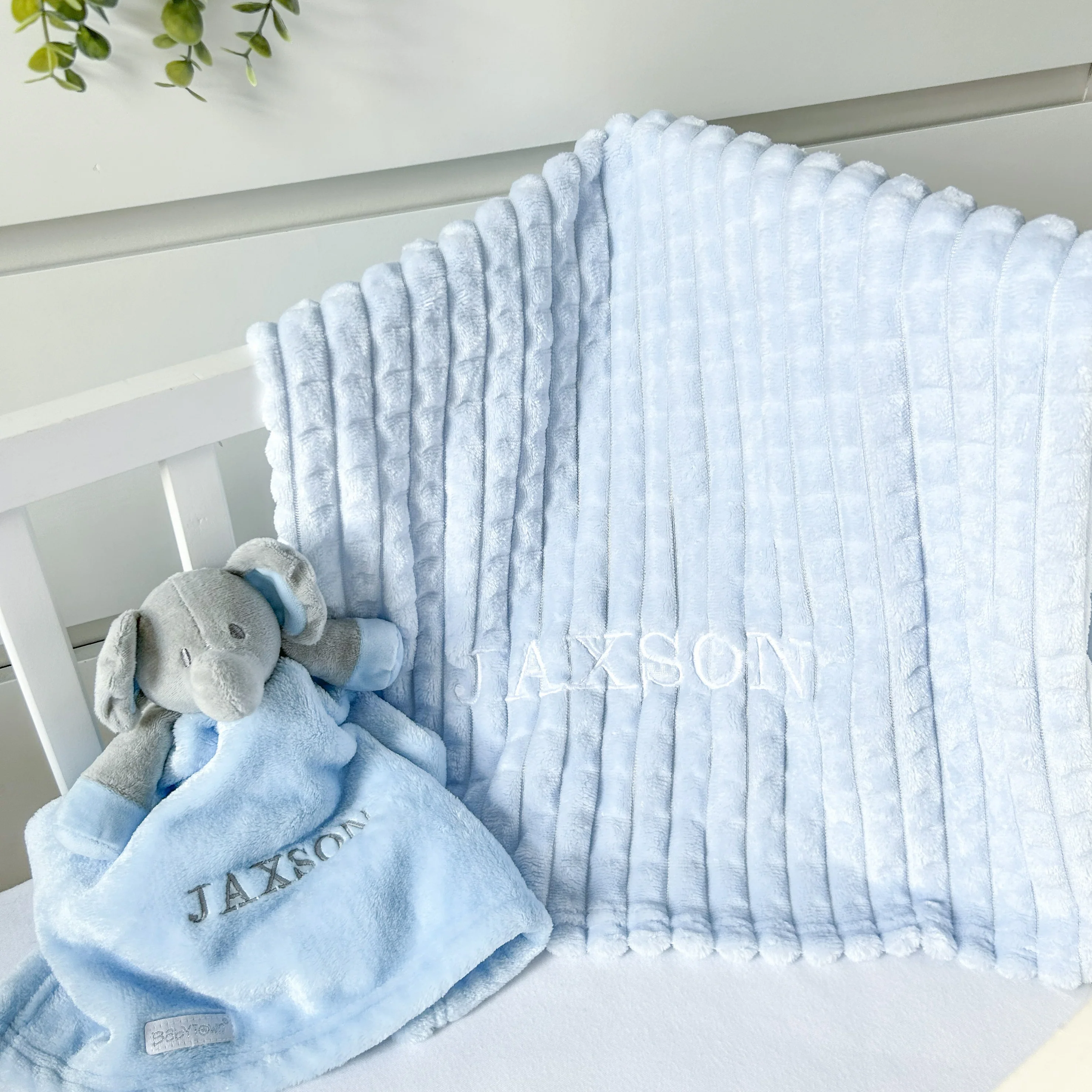 Embroidered Blue Personalised Blanket or Comforter - Image 5