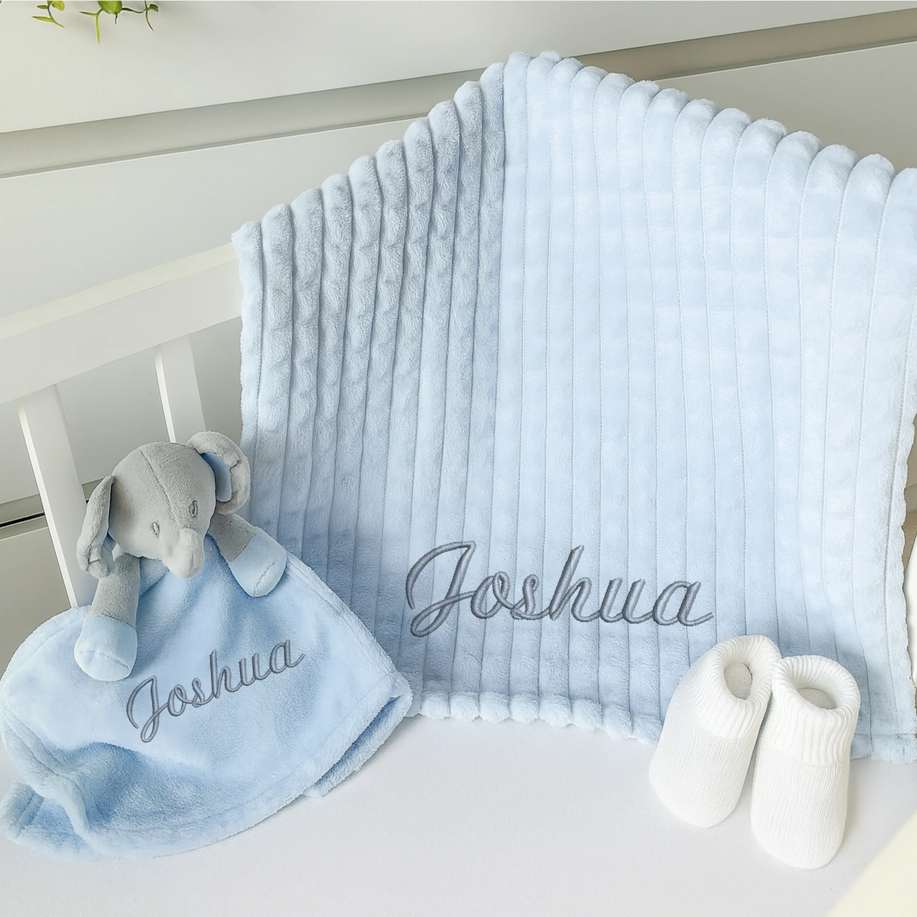 Embroidered Blue Personalised Blanket or Comforter
