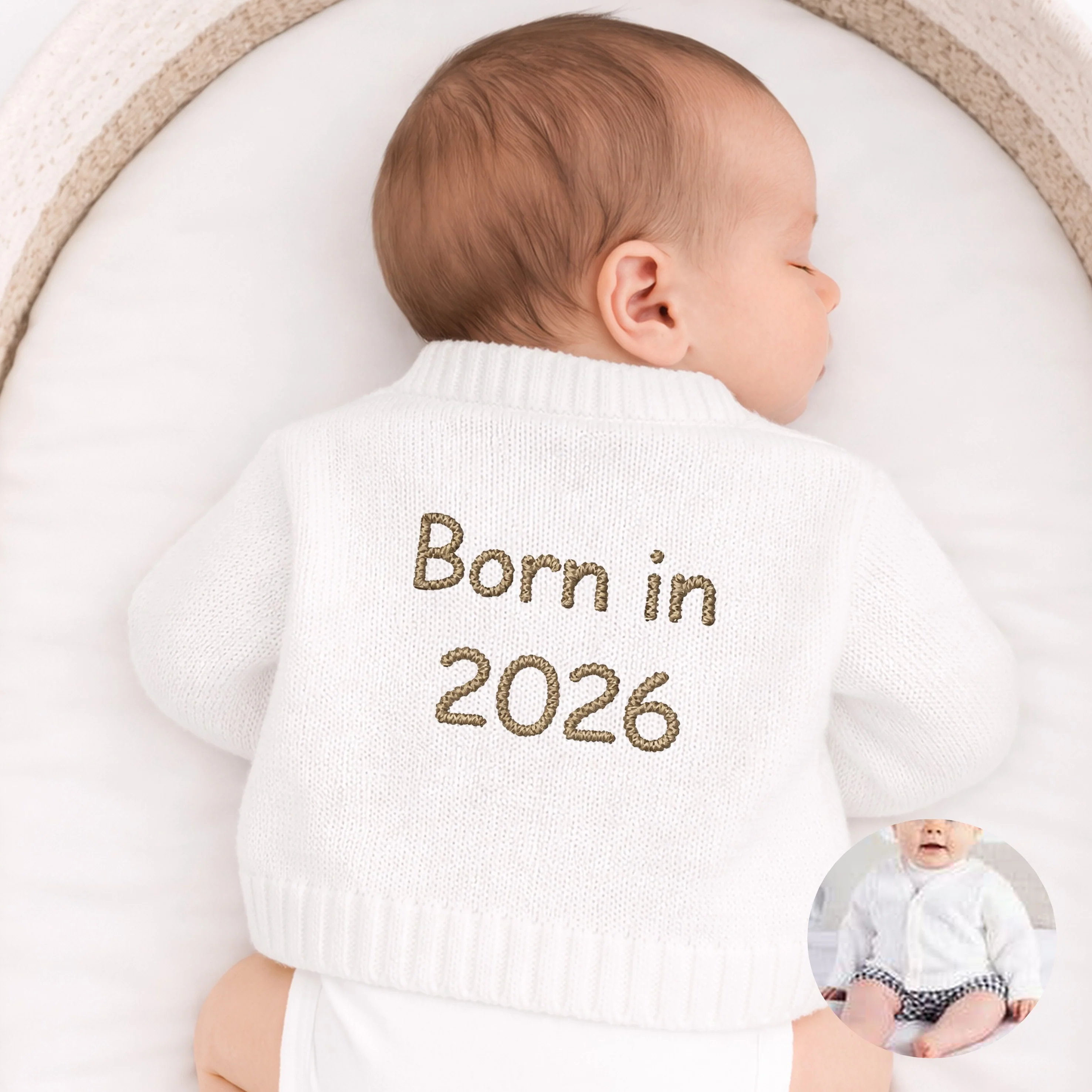 Embroidered Born in 2026 Knitted Cardigan - Image 2