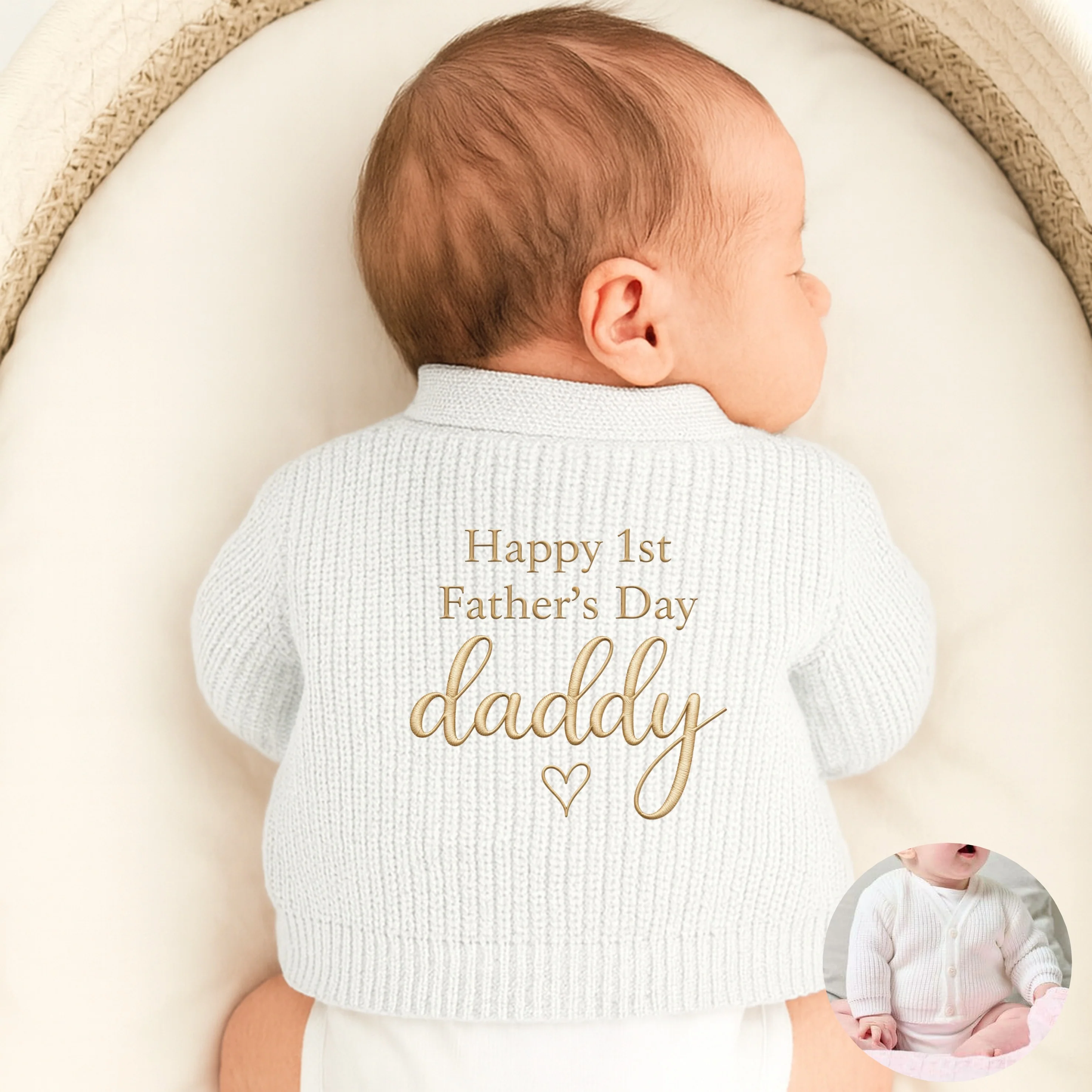 Embroidered Happy 1st Father's Day Daddy Cardigan - Image 2