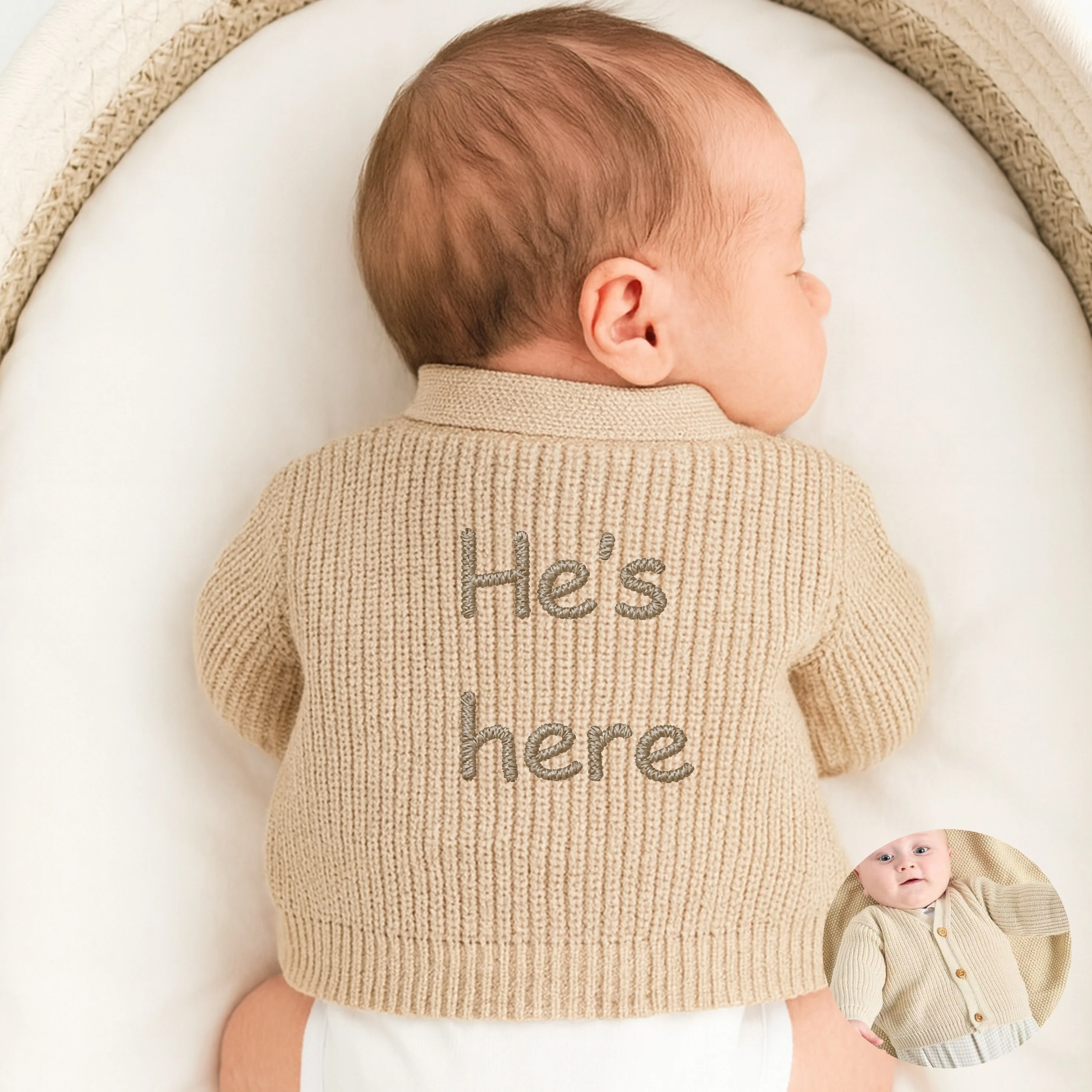 Embroidered He's Here Knitted Cardigan - Image 3
