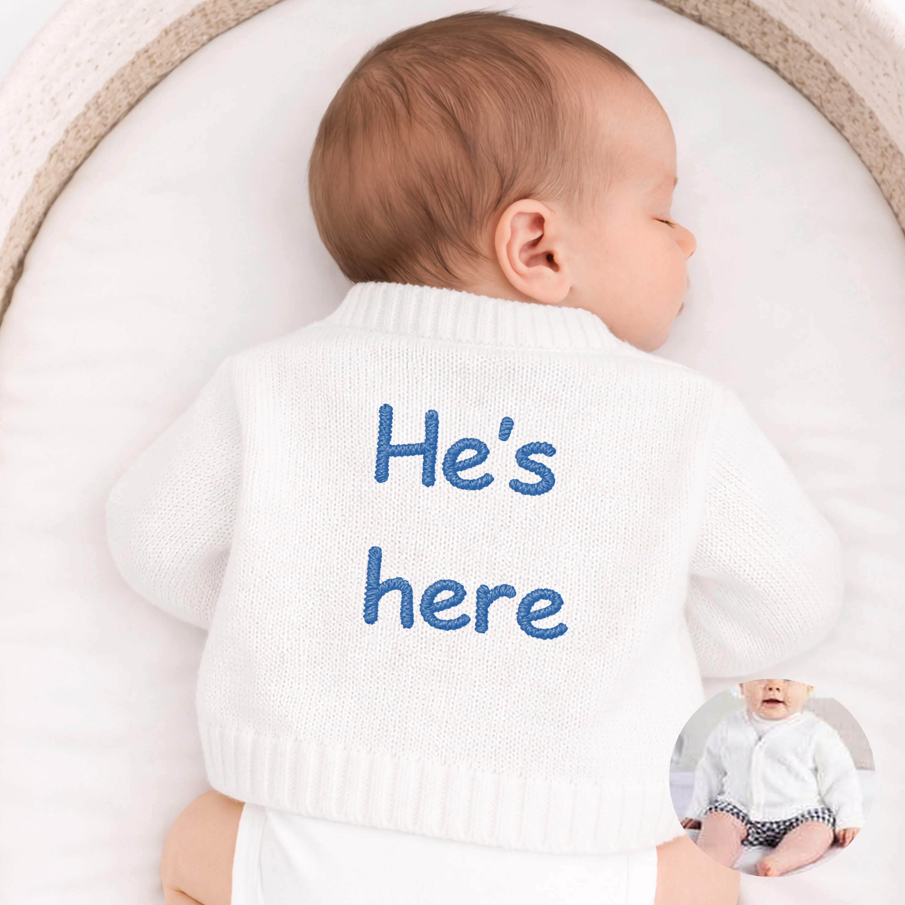 Embroidered He's Here Knitted Cardigan - Image 4