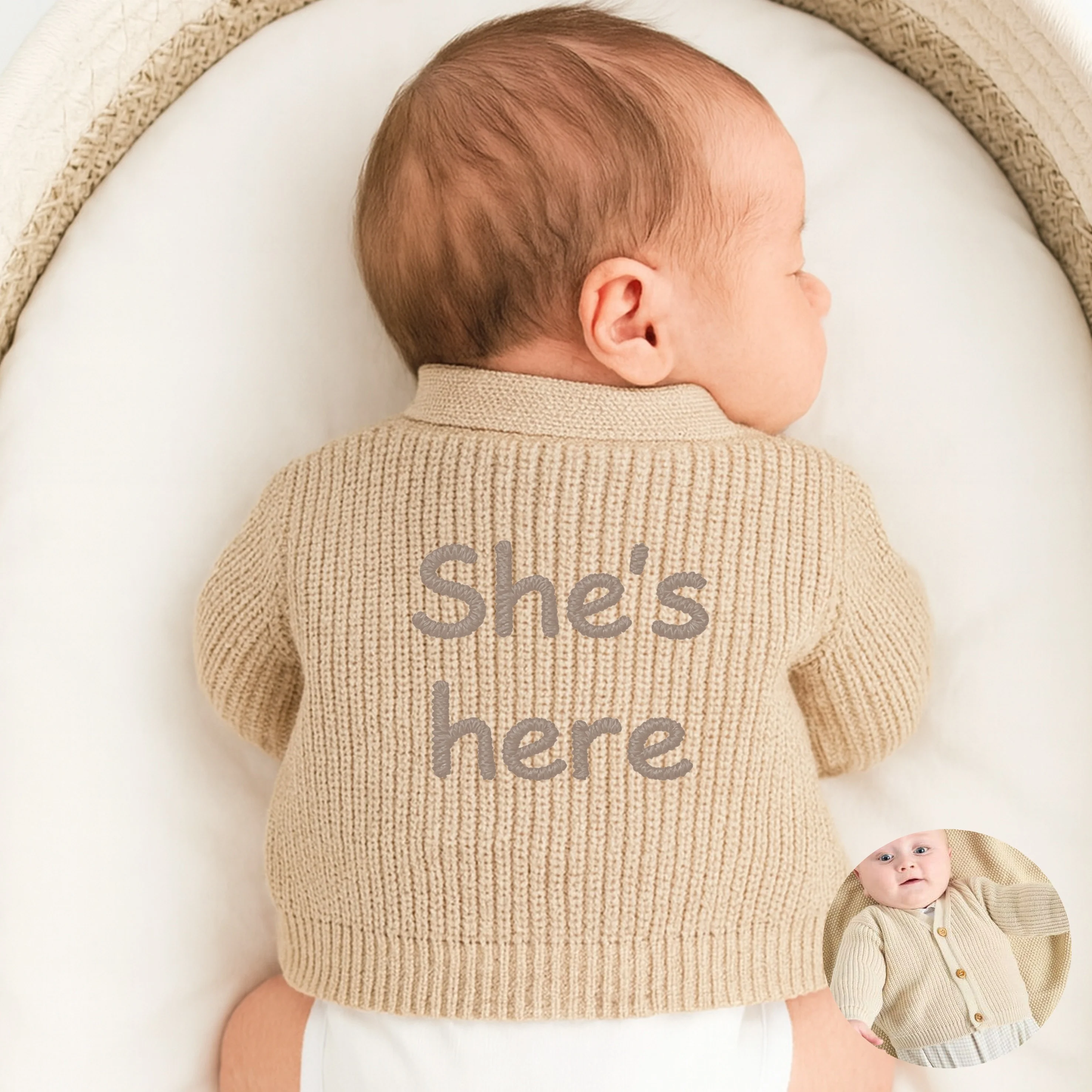 Embroidered She's Here Knitted Cardigan - Image 4