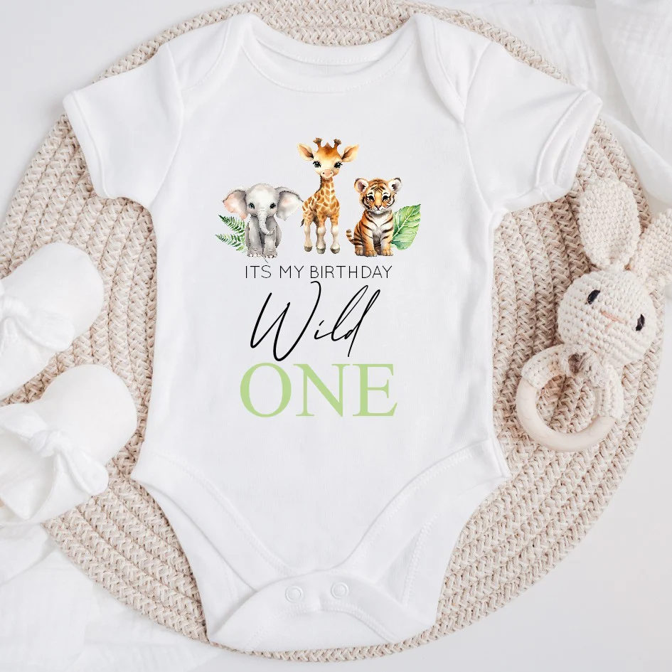 Green Jungle Animals Wild One First Birthday Vest - Image 2