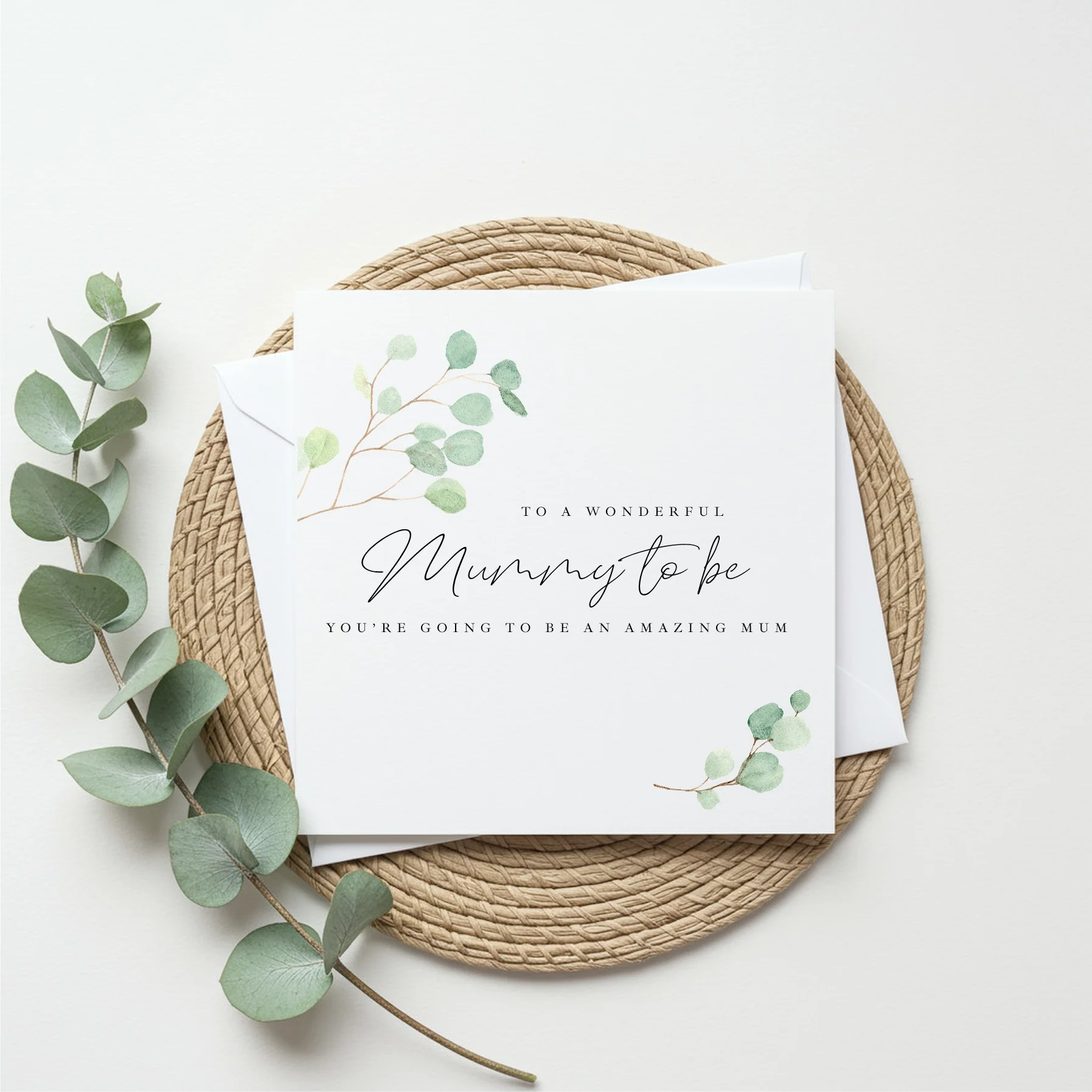 Green Leaf Mummy to Be Baby Shower Card - Image 3