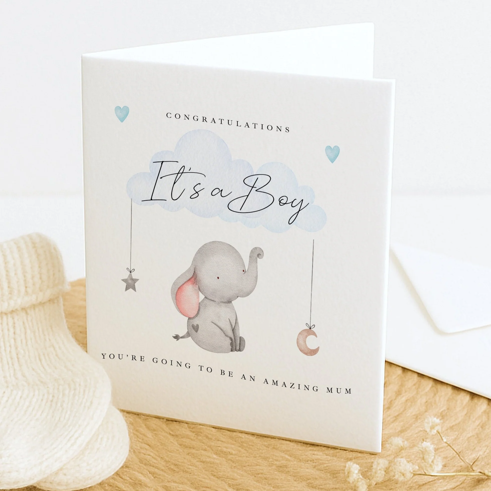 Grey Elephant, It's a Boy Baby Shower Card