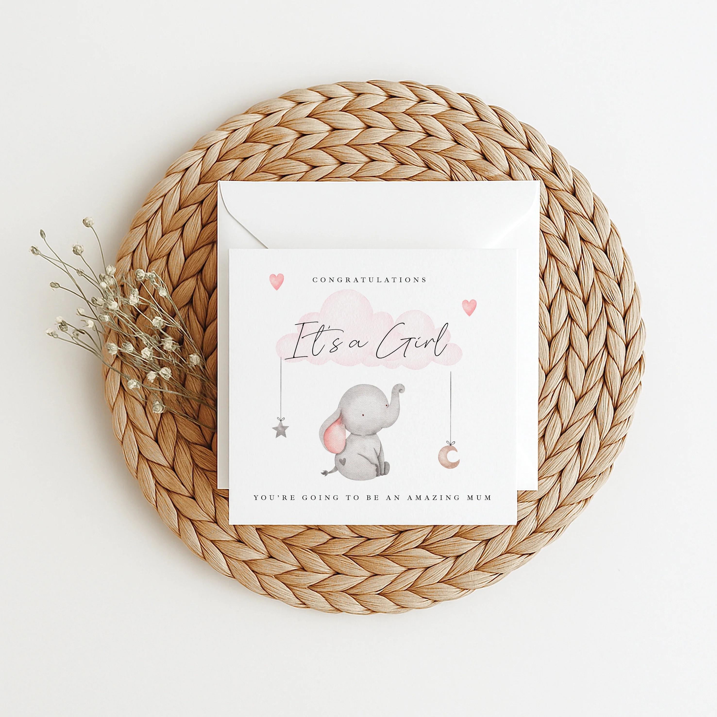 Grey Elephant, It's a Girl Baby Shower Card - Image 3