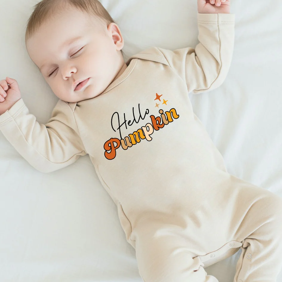 Hello Pumpkin Halloween Beige Babygrow