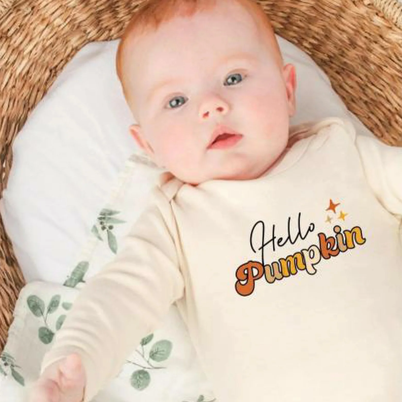 Hello Pumpkin Halloween Beige Babygrow - Image 2