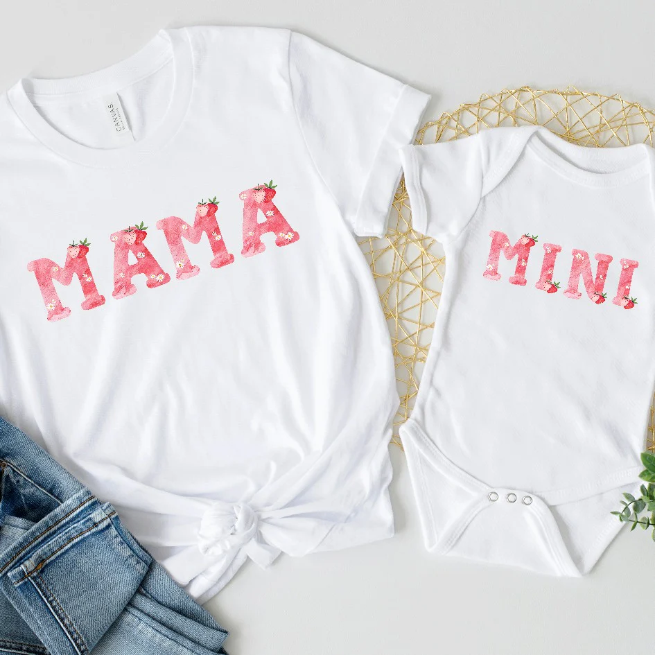 Mama and Mini Pink Strawberry Matching Outfits - Image 2
