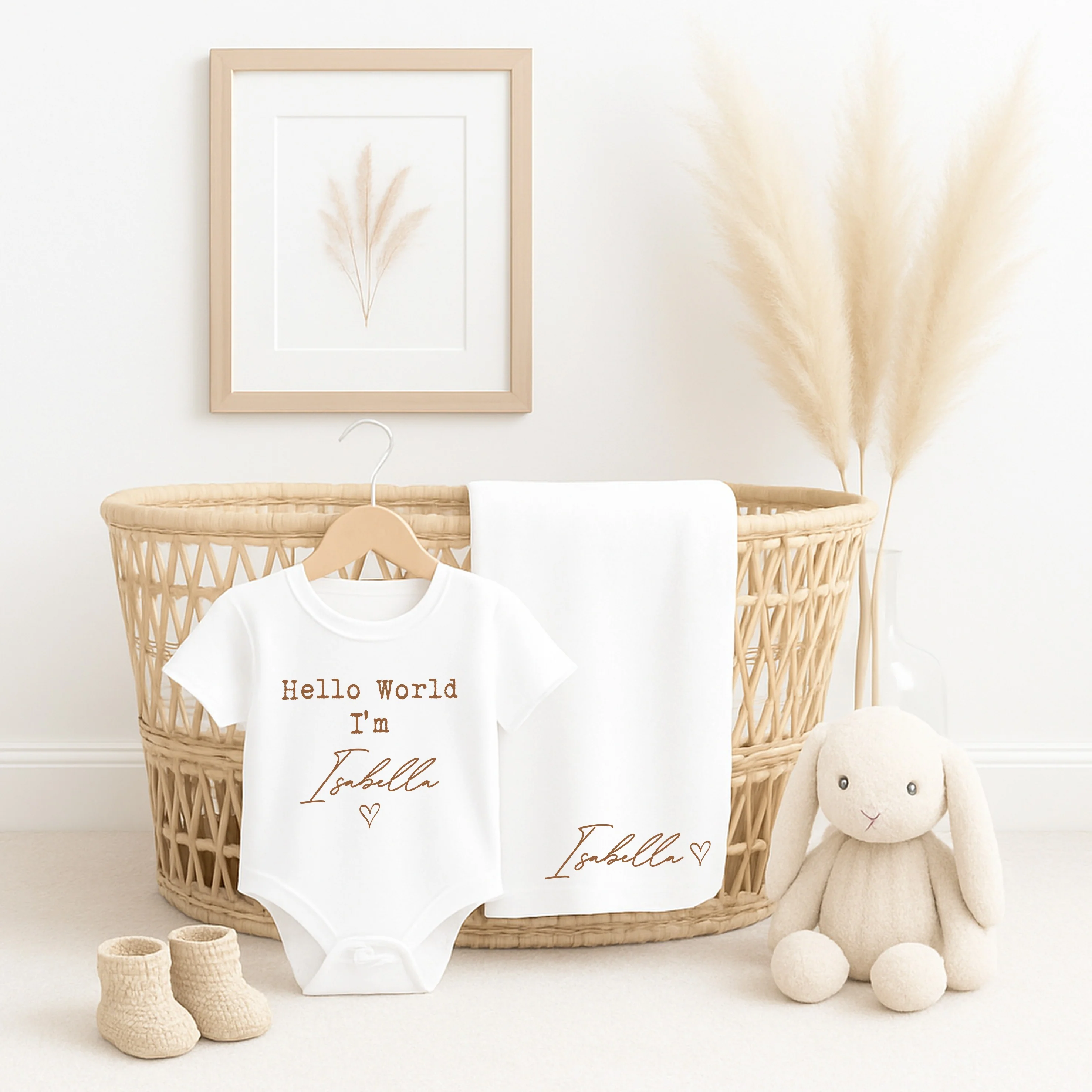 Personalied Beige Hello World Baby Vest & Blanket Gift Set - Image 2