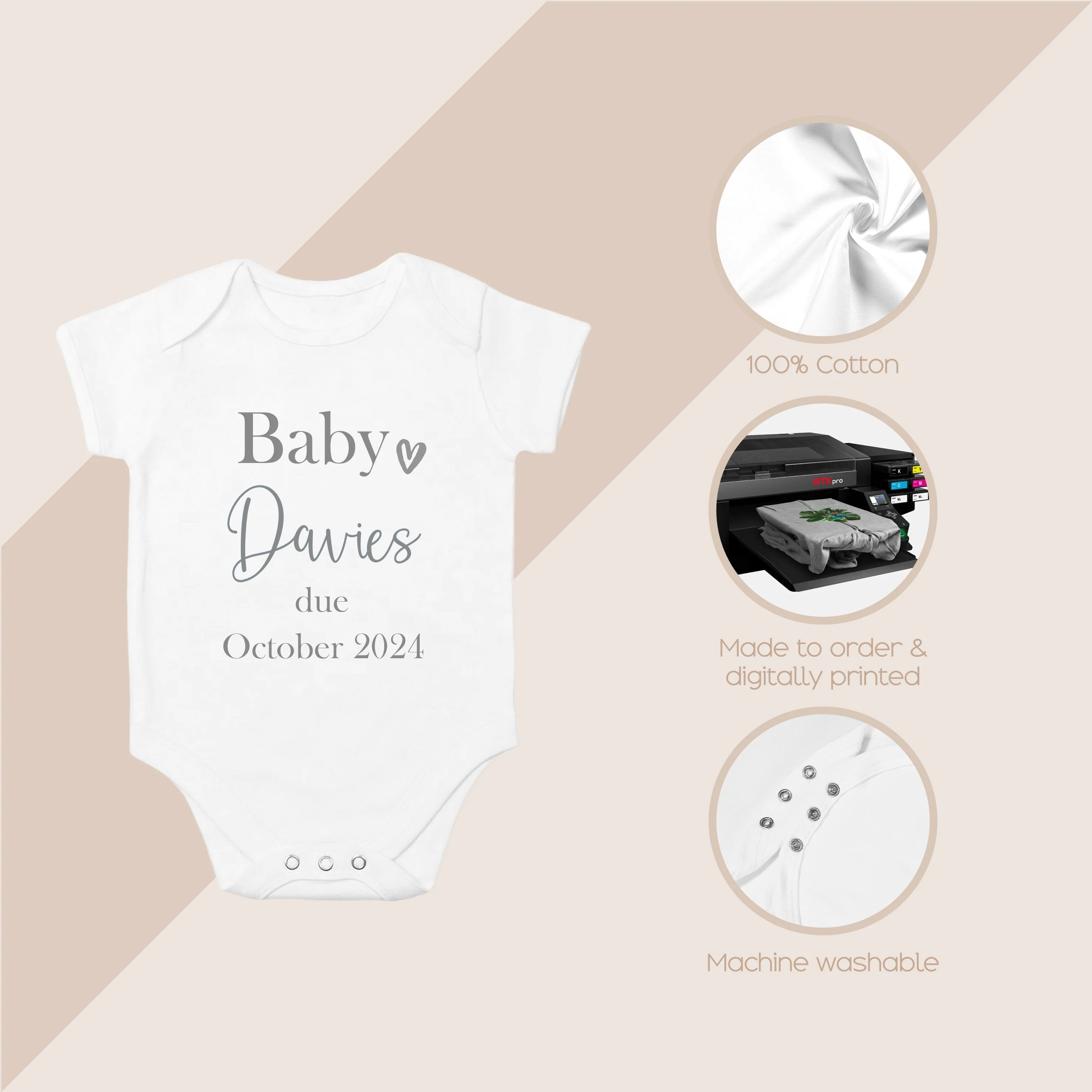 Personalised Baby Name Script Baby Announcement Vest - Image 4