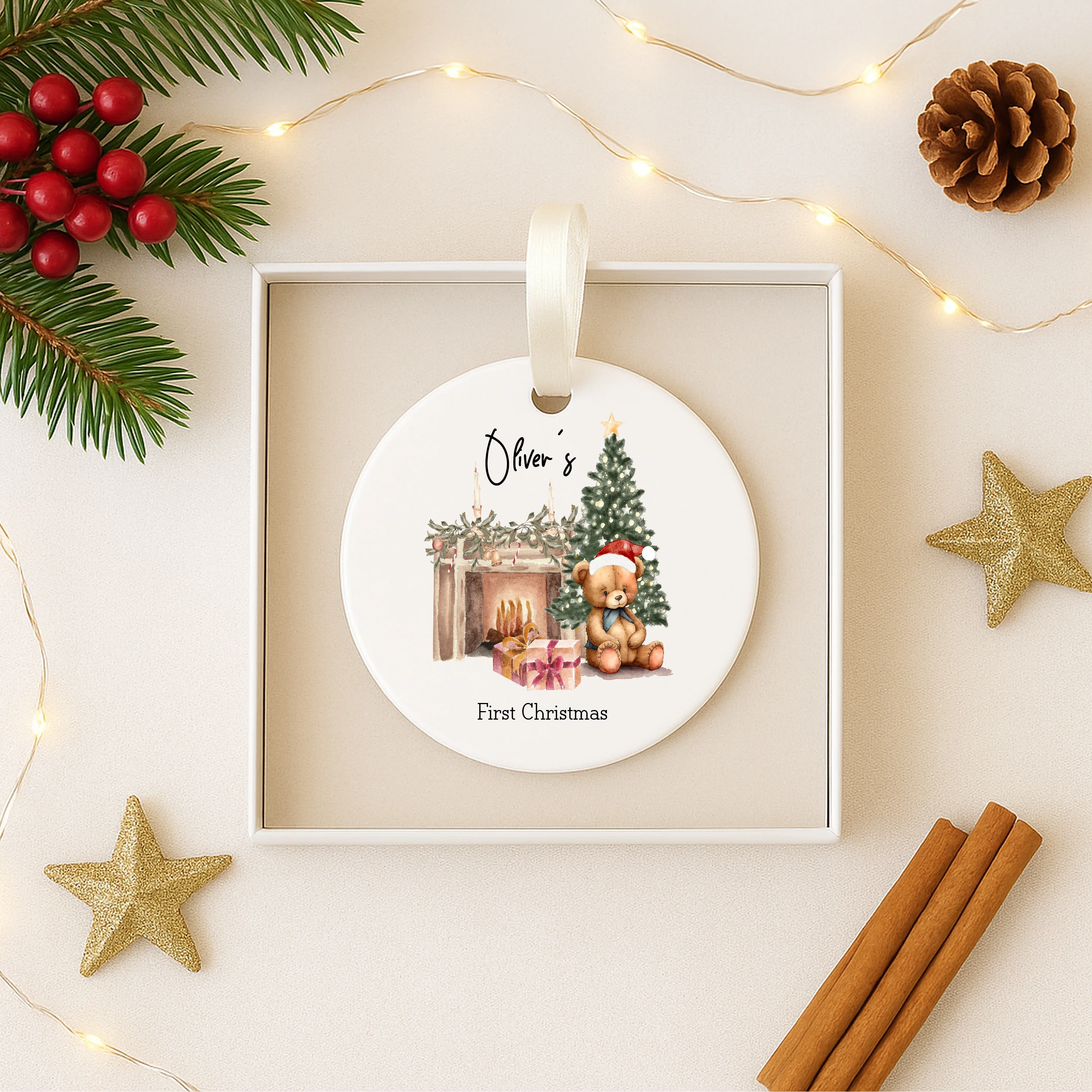 Personalised My First Christmas Teddy Bear Ceramic Tree Ornament - Image 3