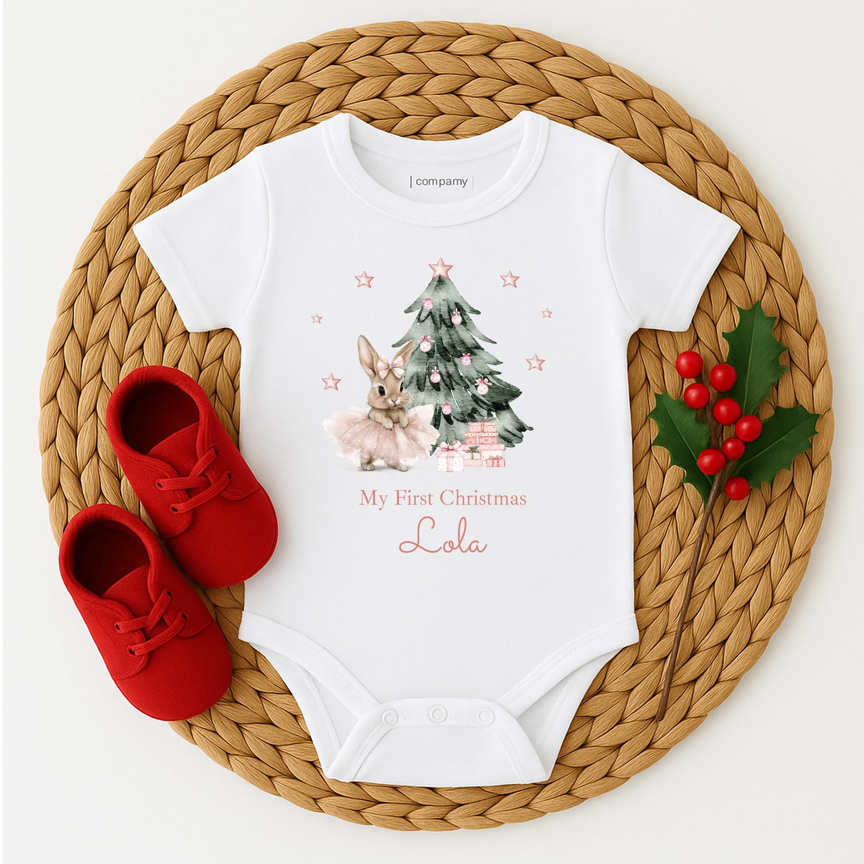 Personalised Ballerina Bunny My First Christmas Babygrow/Vest/Bib - Image 3