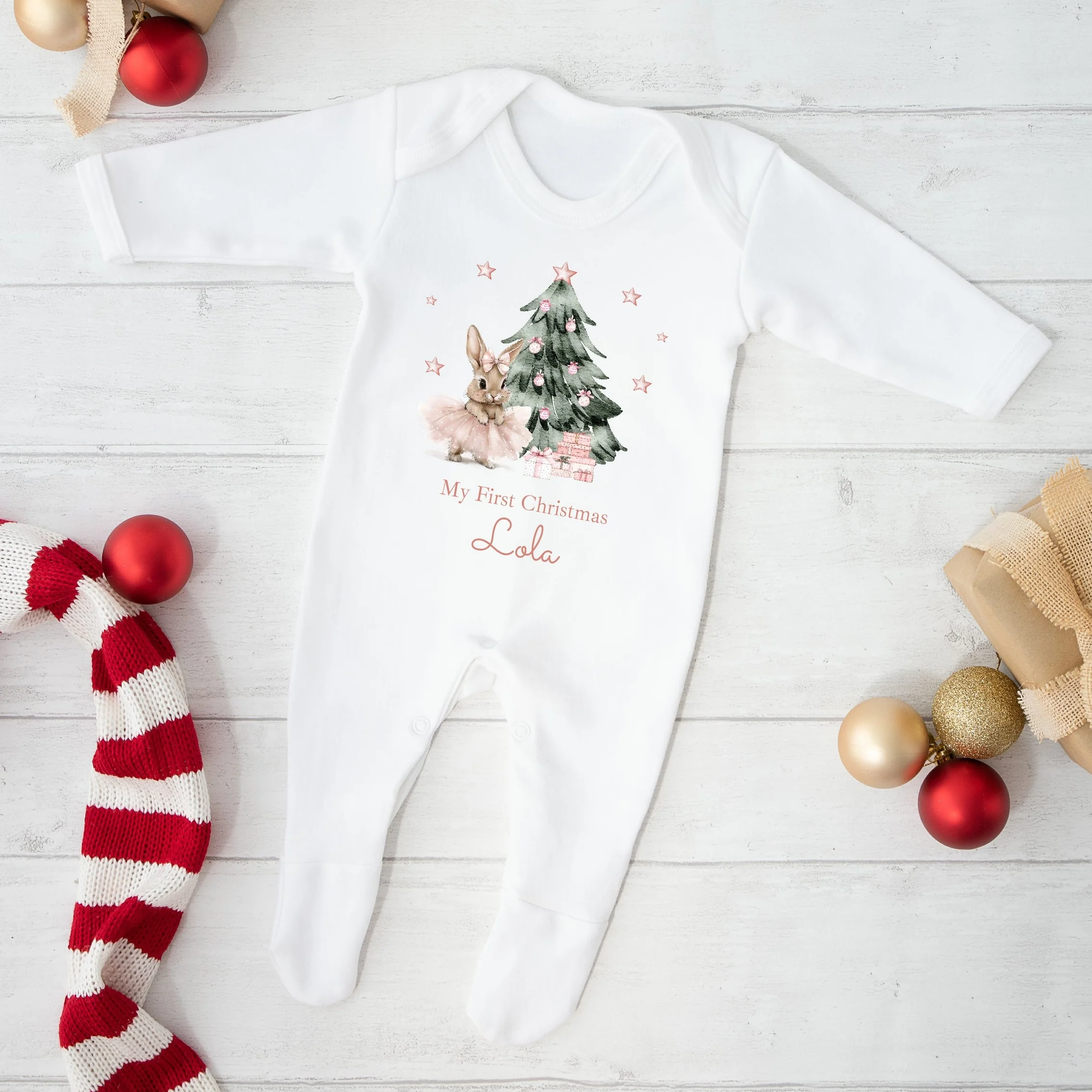 Personalised Ballerina Bunny My First Christmas Babygrow/Vest/Bib - Image 4