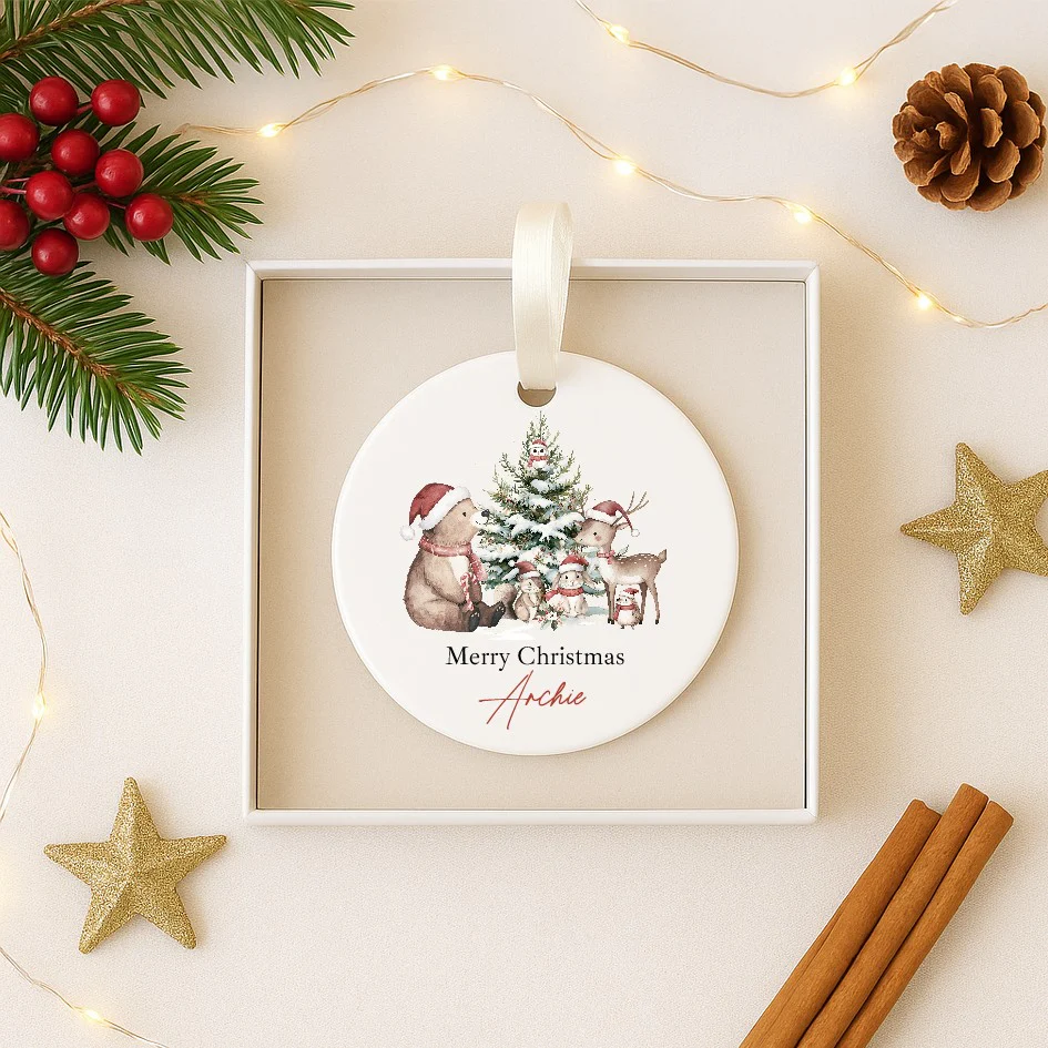 Personalised Bear Woodlands Christmas Bauble - Image 3