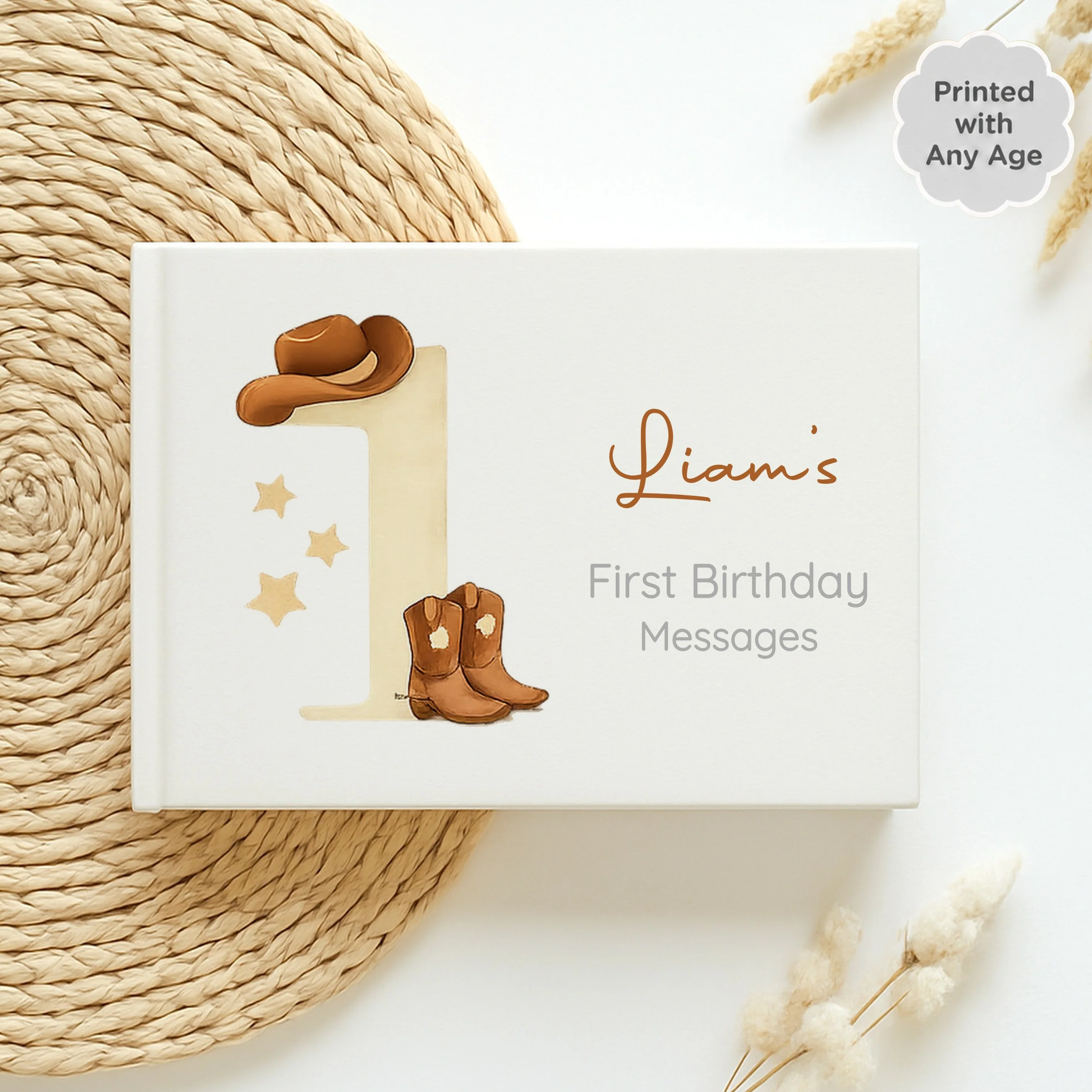 Personalised Beige Cowboy Any Age Birthday Party Guest Book - Image 2