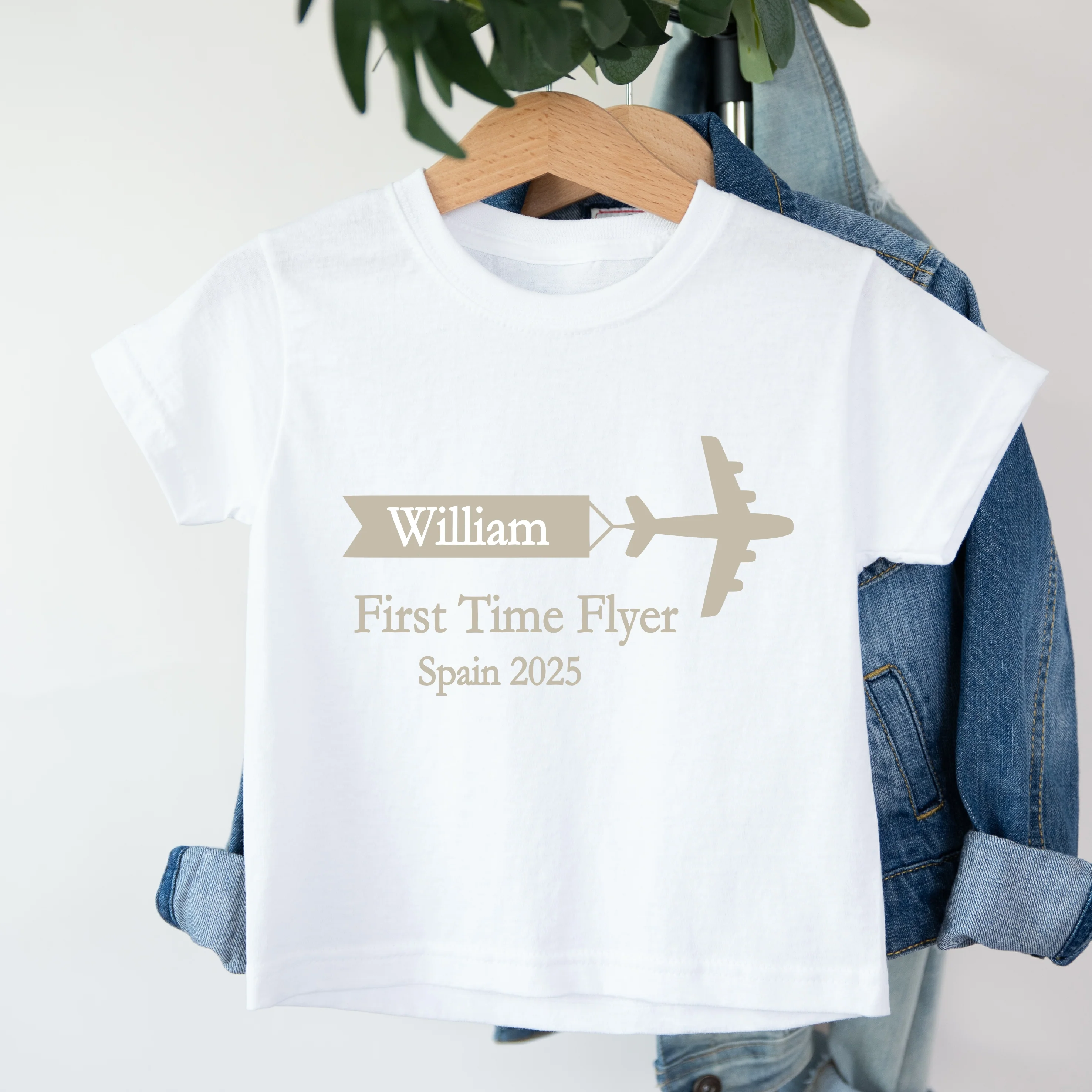 Personalised Beige First Time Flyer Baby Vest/T-shirt - Image 2