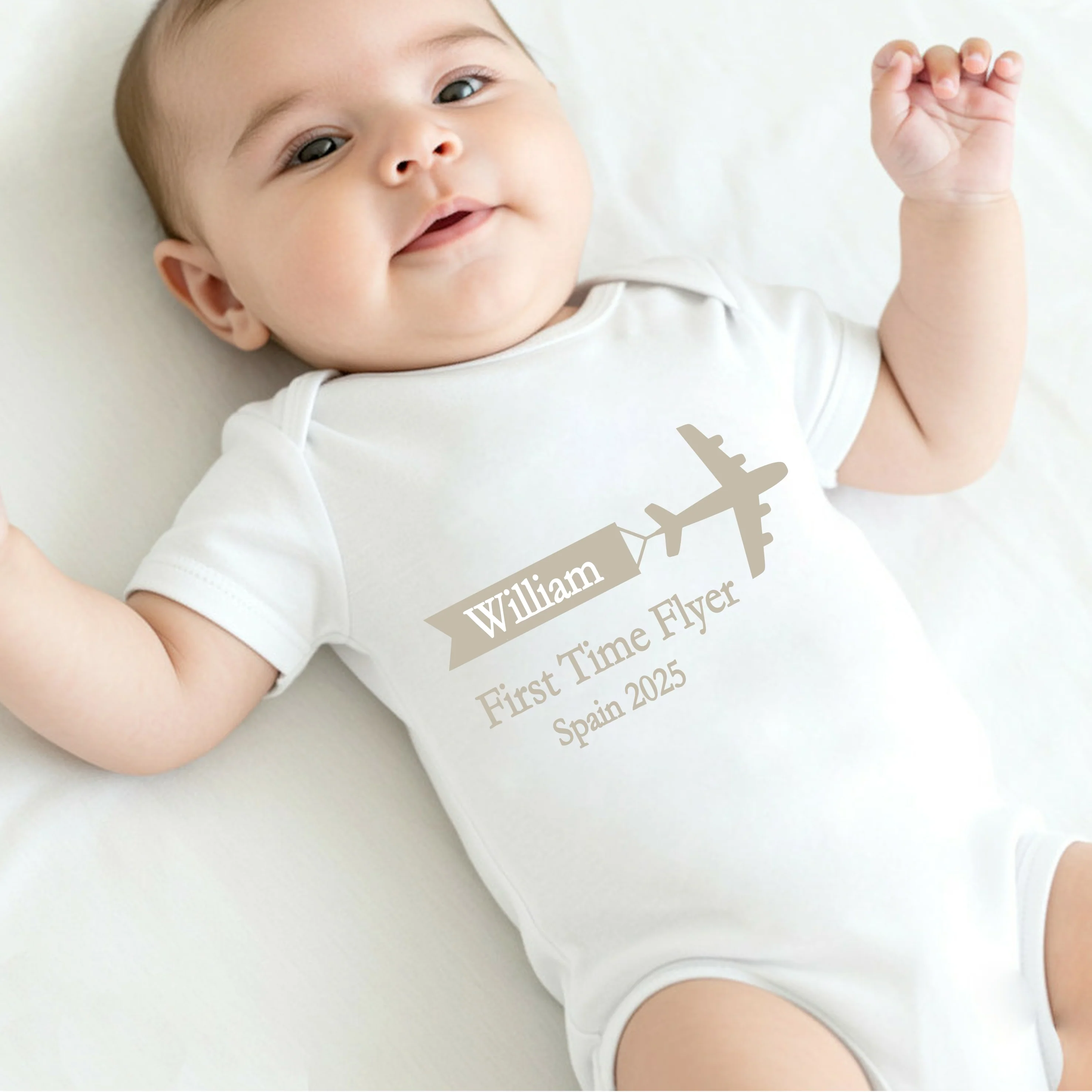 Personalised Beige First Time Flyer Baby Vest/T-shirt - Image 4