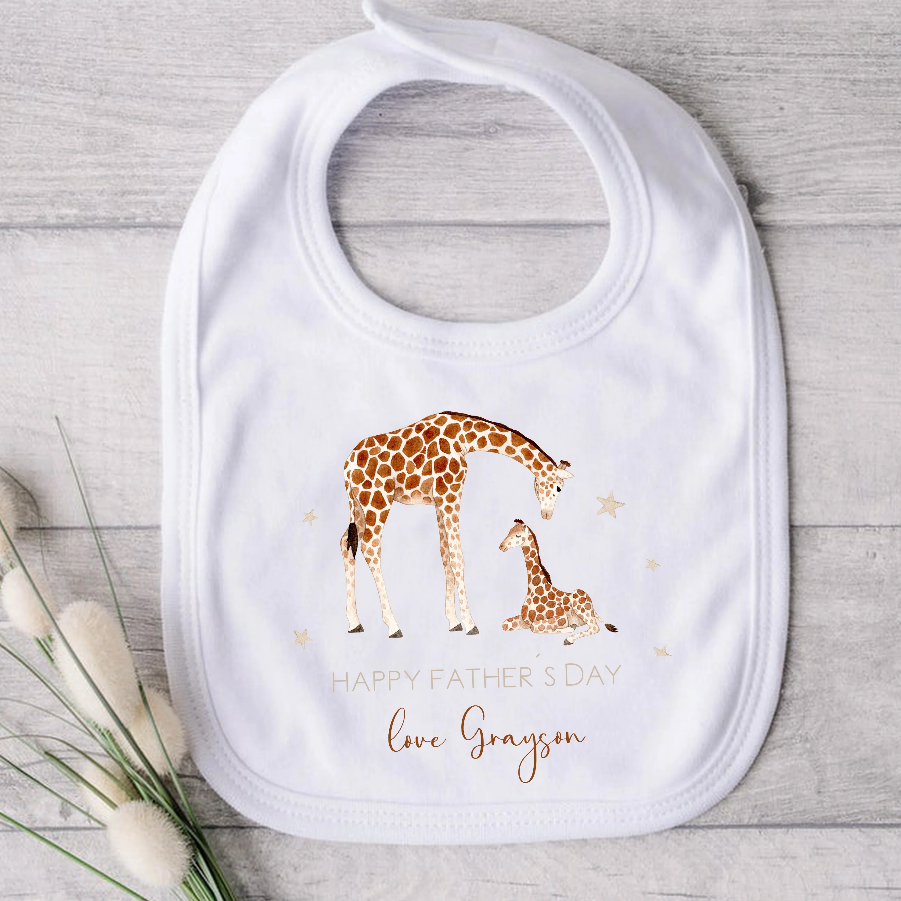 Personalised Beige Giraffes Happy Father's Day Romper or Baby Grow - Image 6