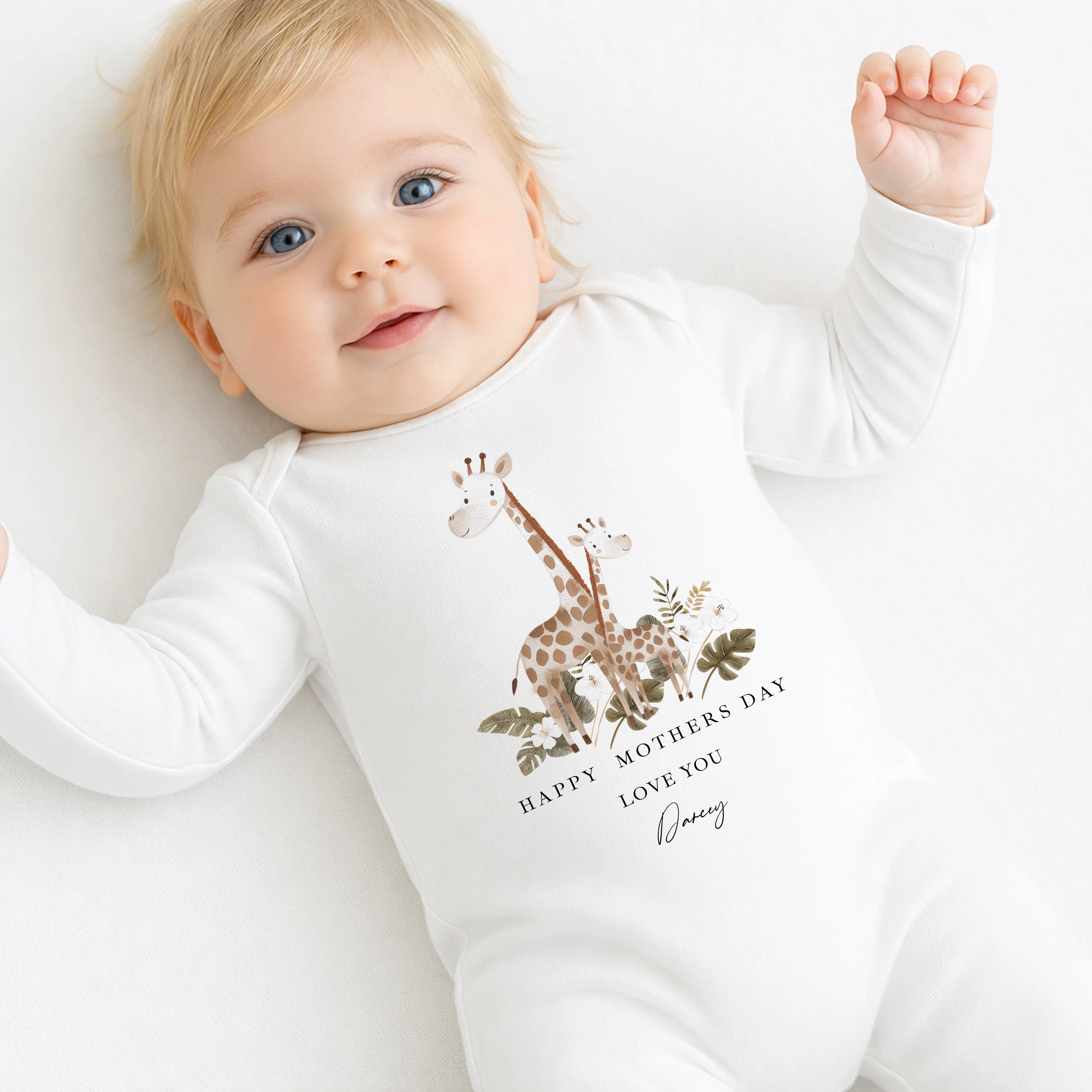 Personalised Beige Giraffes Happy Mother's Day Baby Grow, Vest or Bib - Image 4
