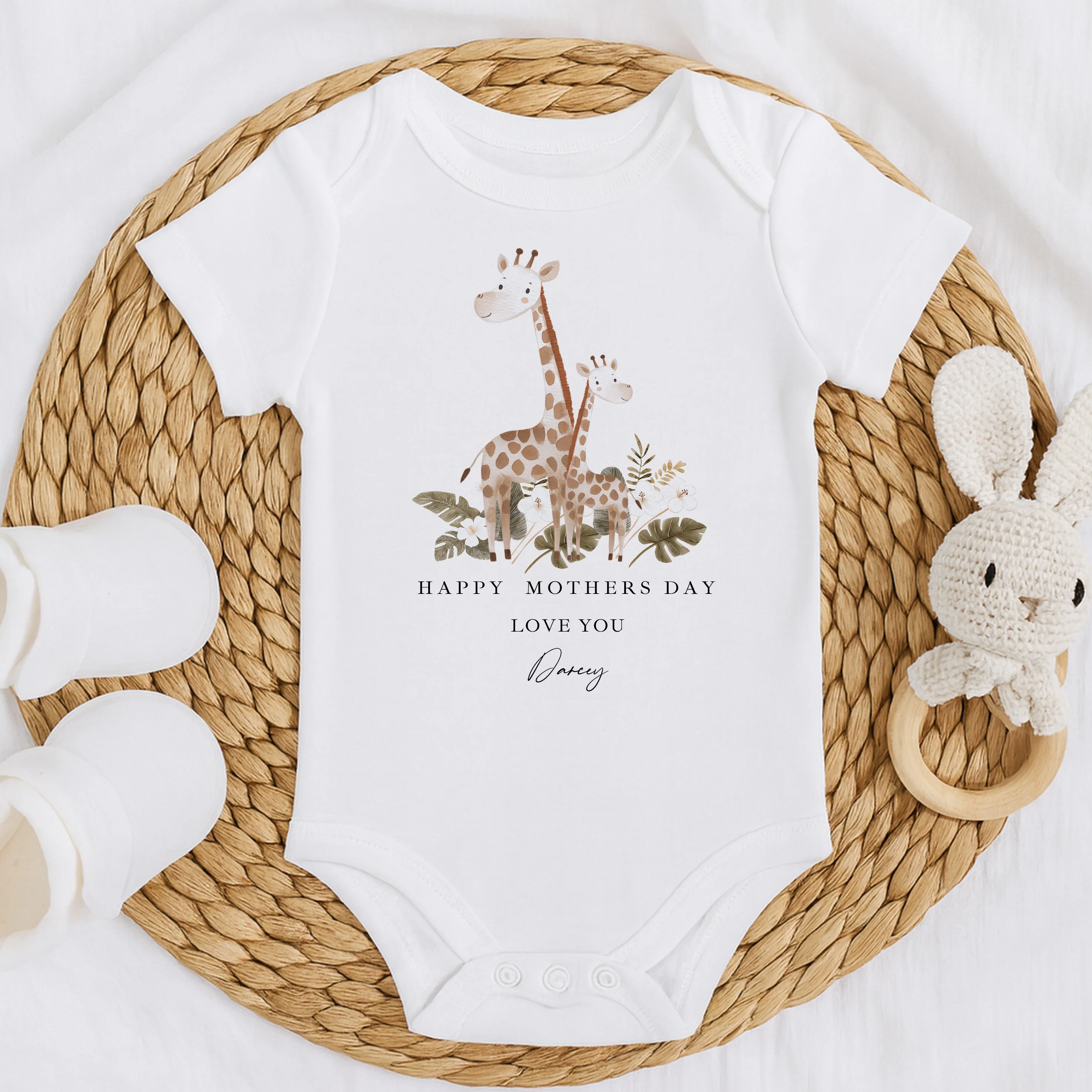 Personalised Beige Giraffes Happy Mother's Day Baby Grow, Vest or Bib - Image 5