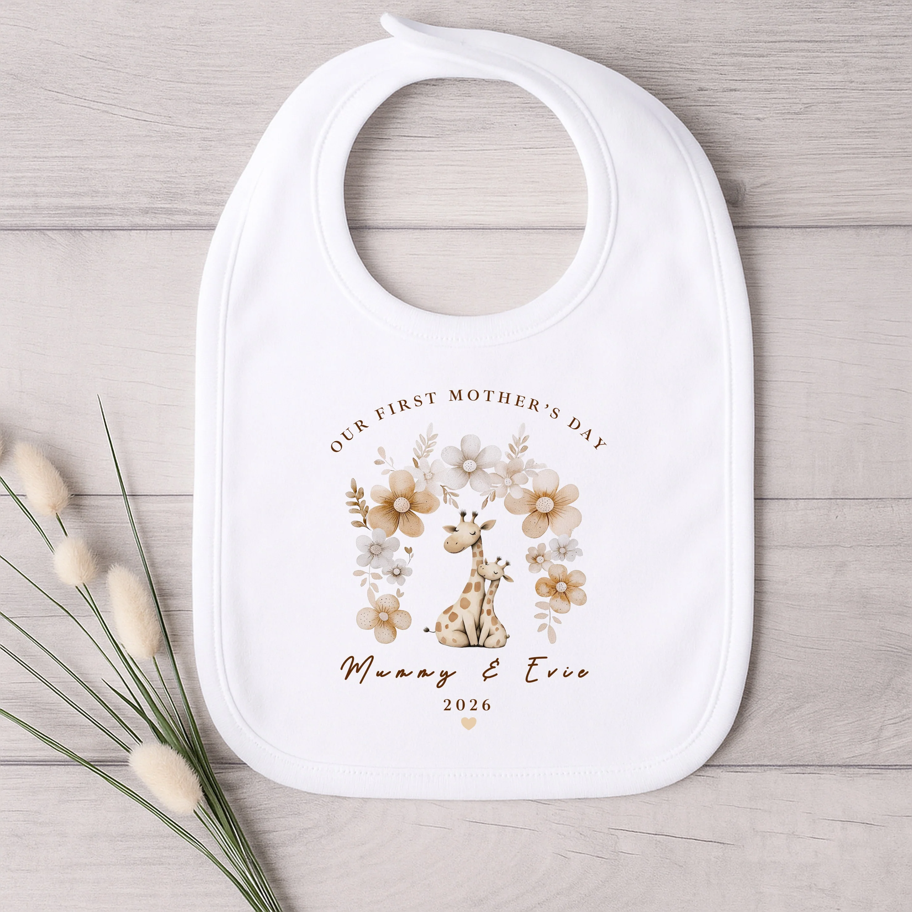 Personalised Beige Giraffes Our First Mother's Day Baby Grow, Vest or Bib - Image 5