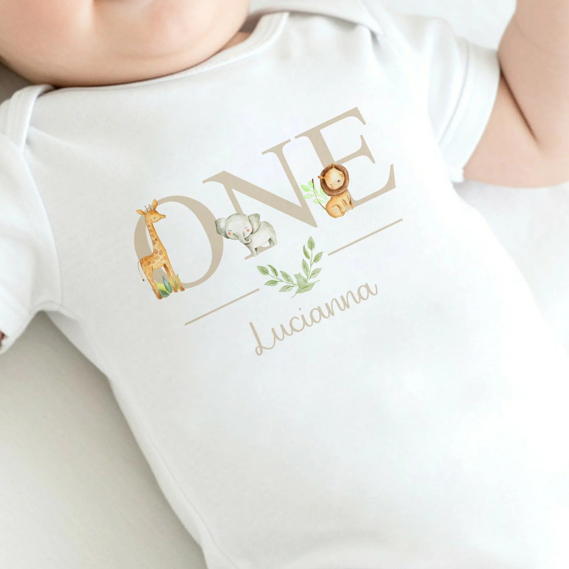 Personalised Beige Jungle Animals First Birthday Vest - Image 2