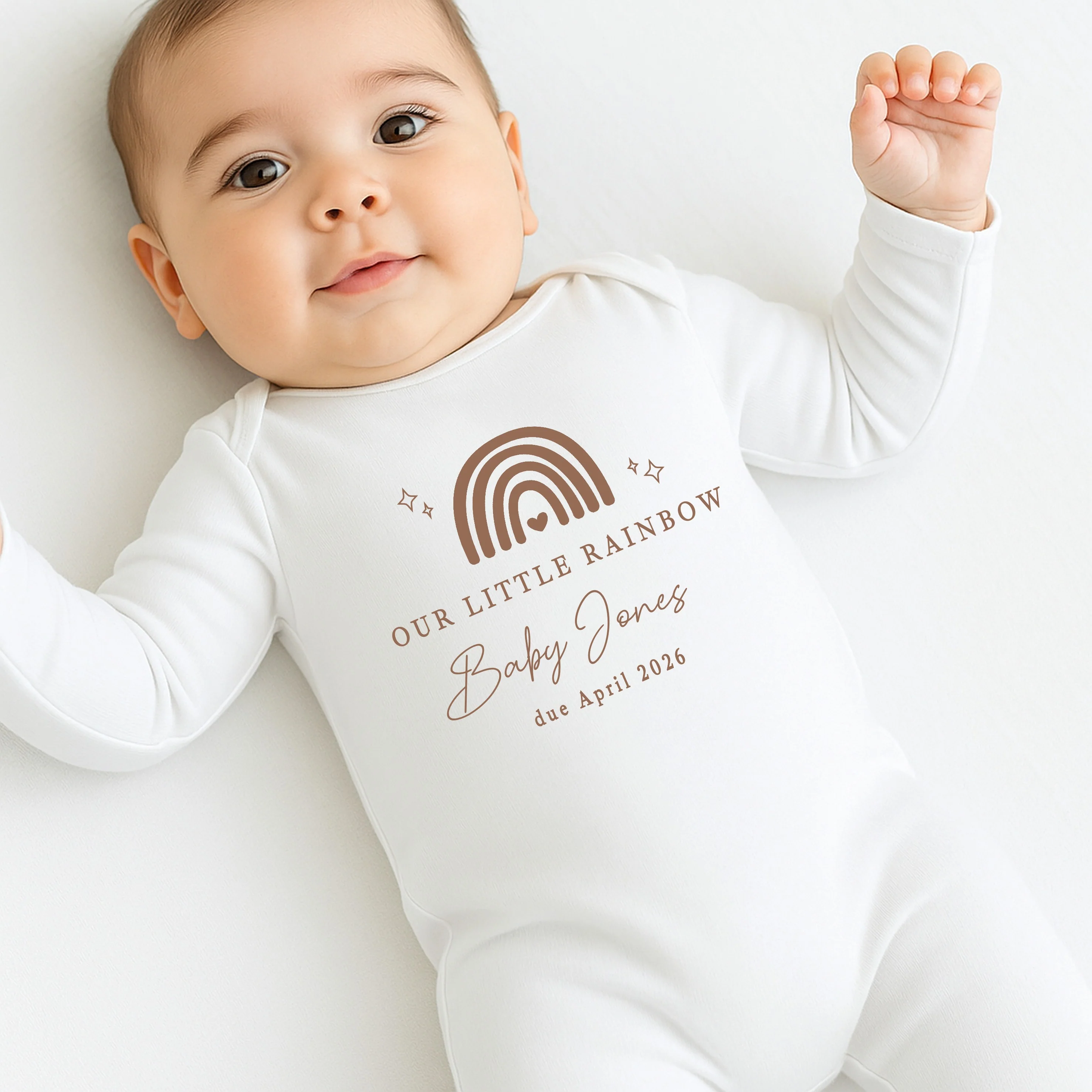 Personalised Beige Our Little Rainbow IVF Baby Announcement Vest - Image 5