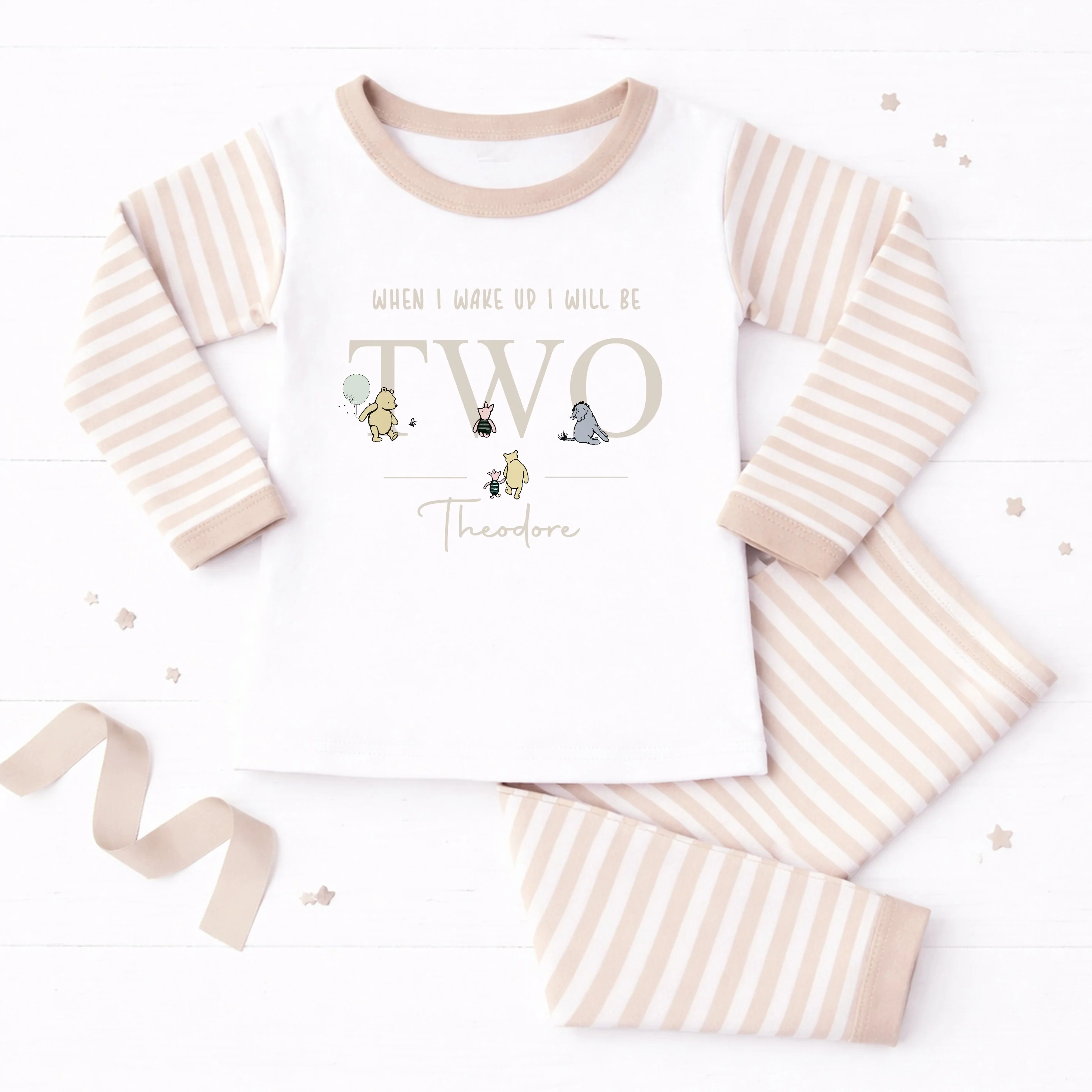 Personalised Beige Pooh Bear Second Birthday Pyjamas - Image 2