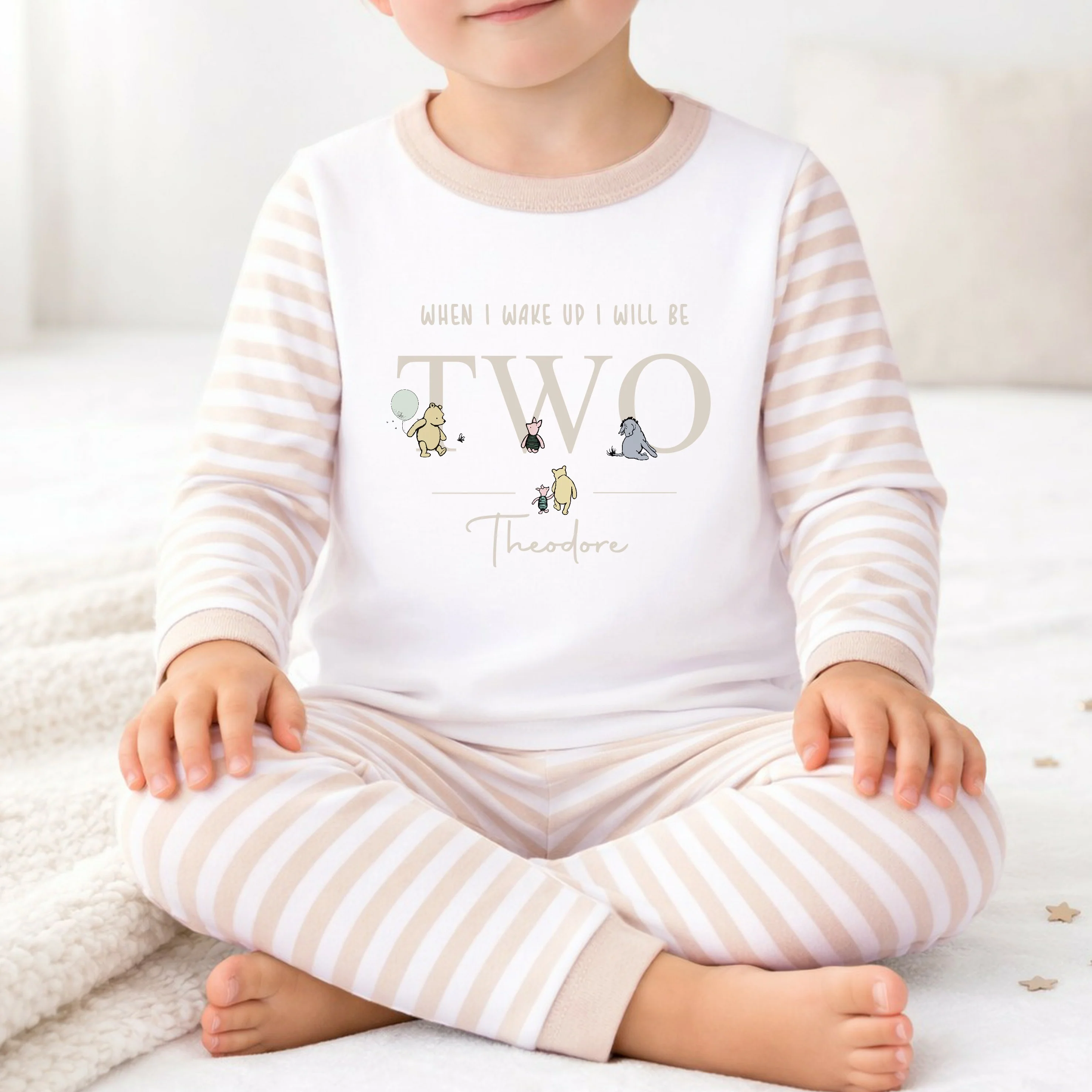 Personalised Beige Pooh Bear Second Birthday Pyjamas - Image 3