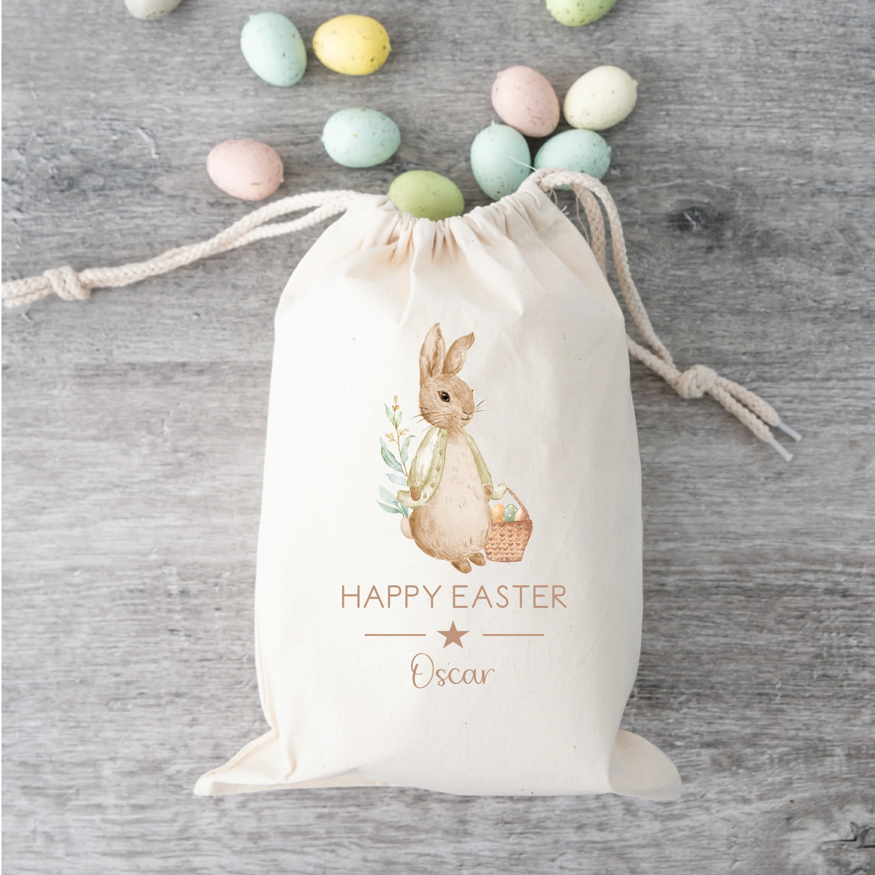Personalised Beige Rabbit Happy Easter Treat Bag - Image 3