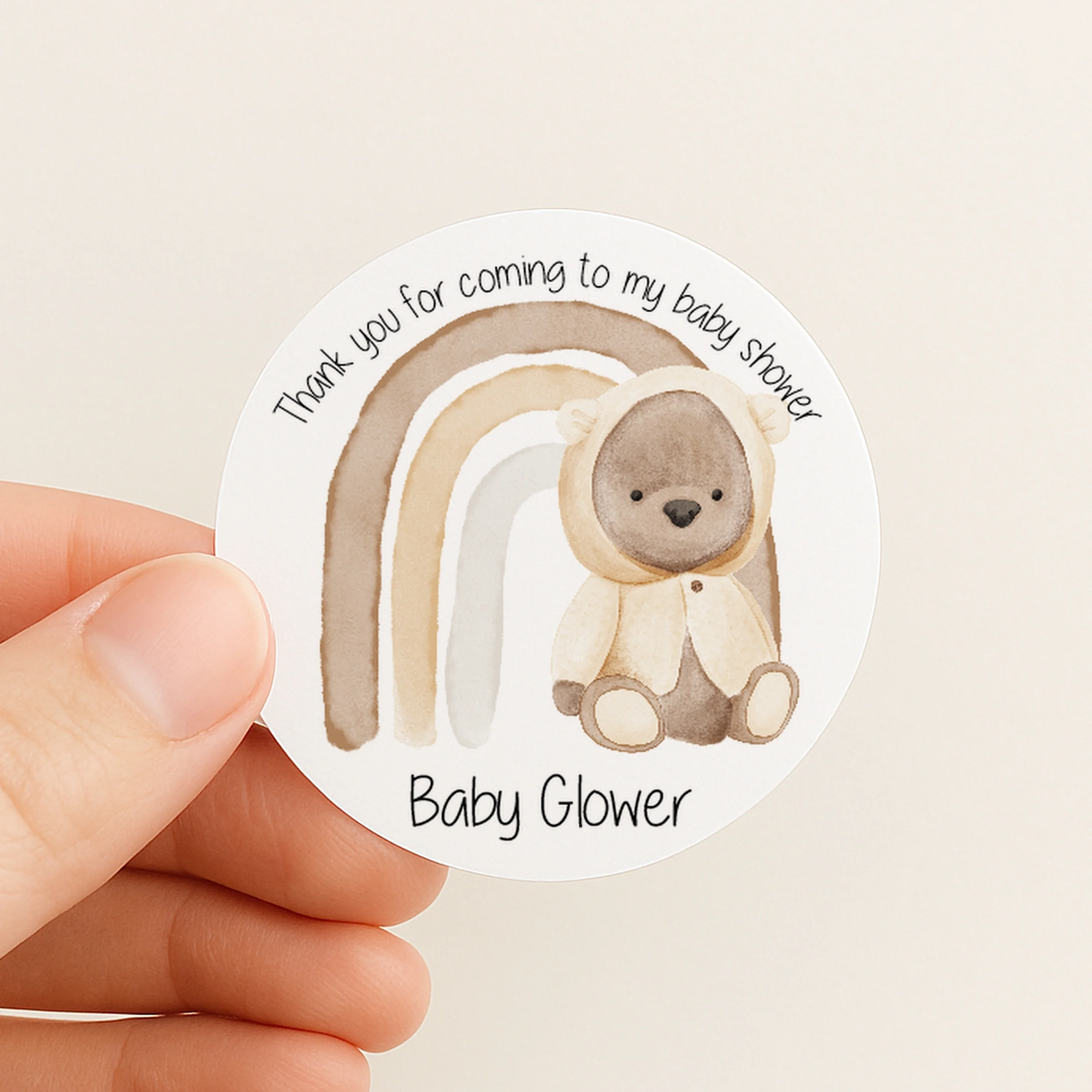 Personalised Beige Rainbow Baby Shower Stickers - Image 2
