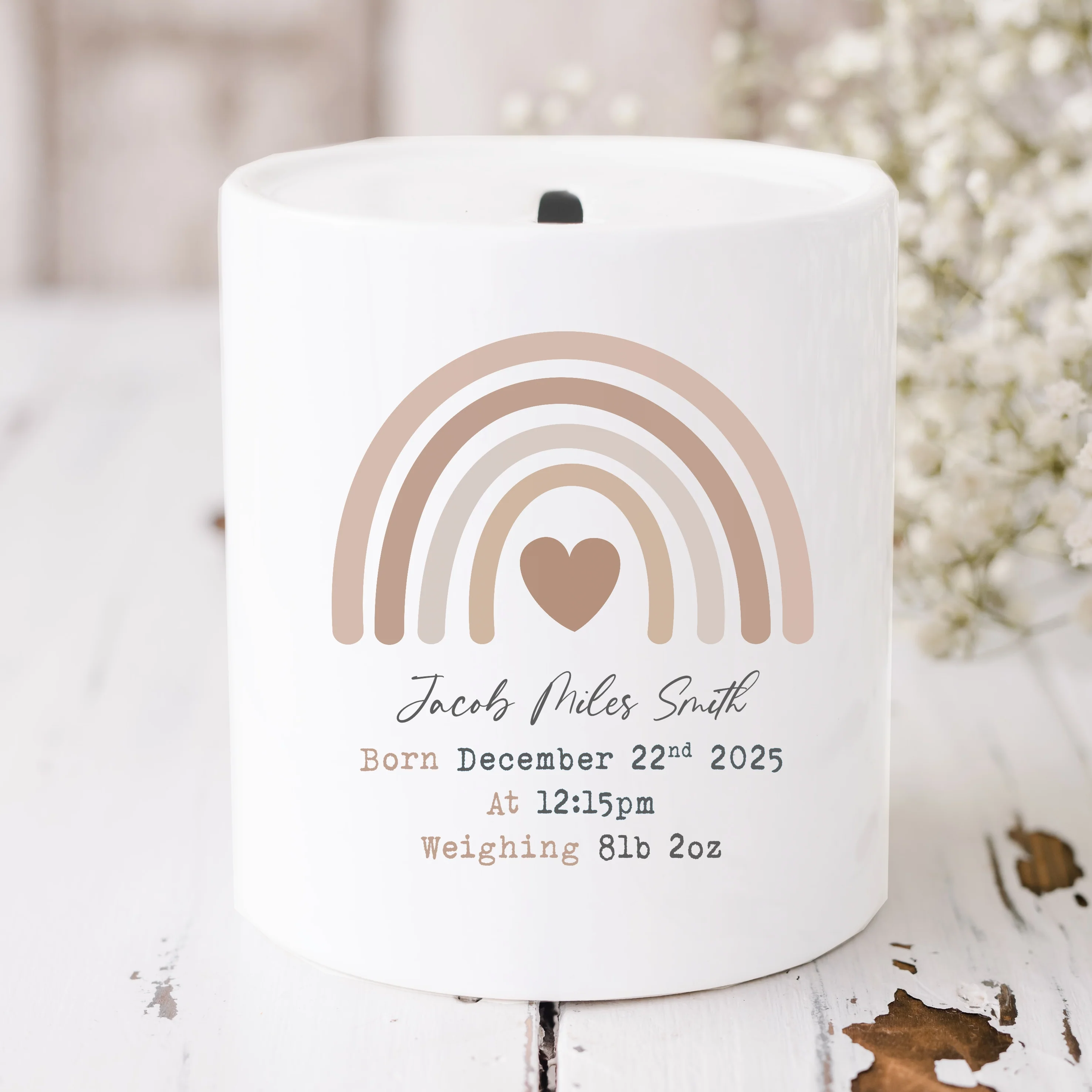 Personalised Beige Rainbow Ceramic Money Box