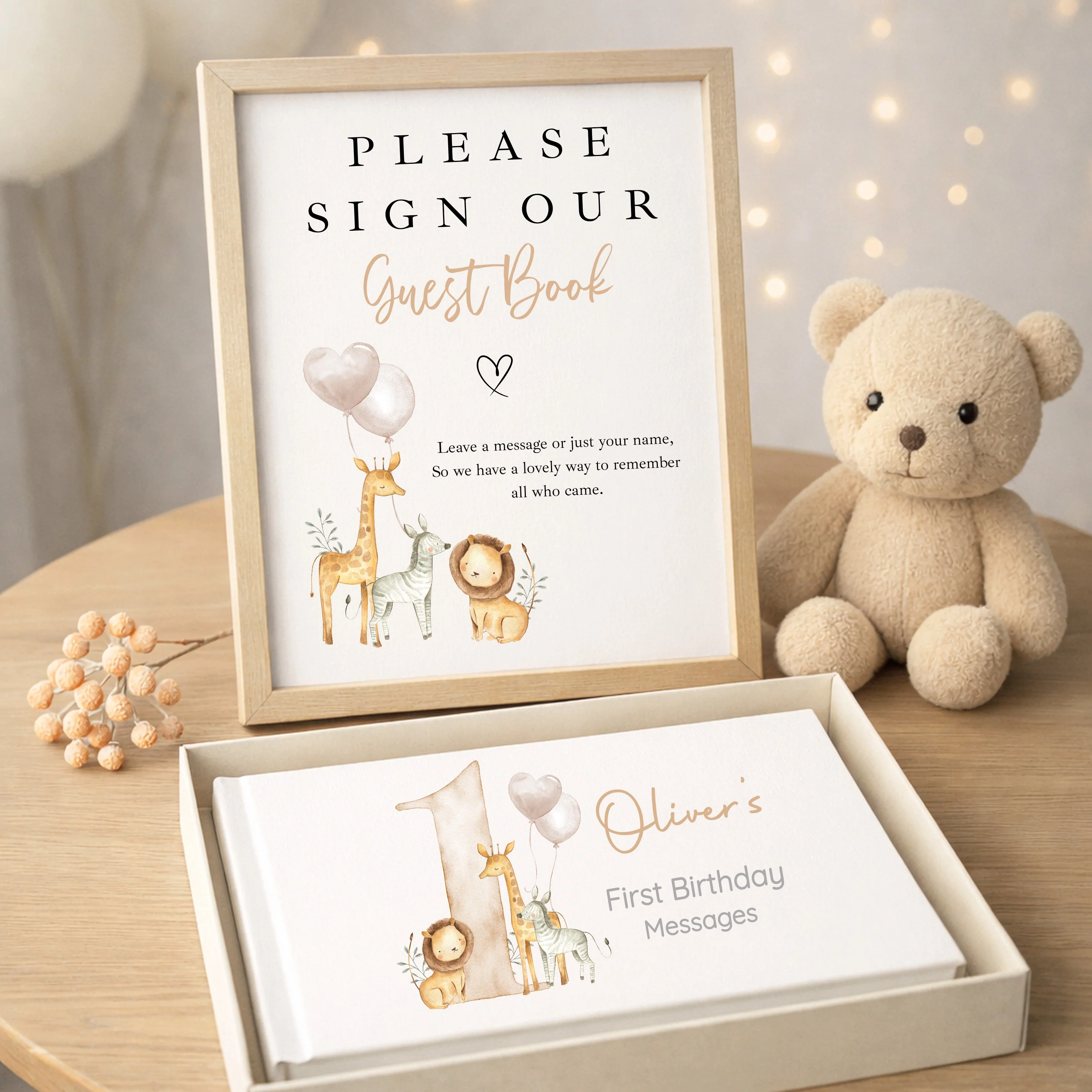 Personalised Beige Safari Birthday Party Guest Book - Image 5