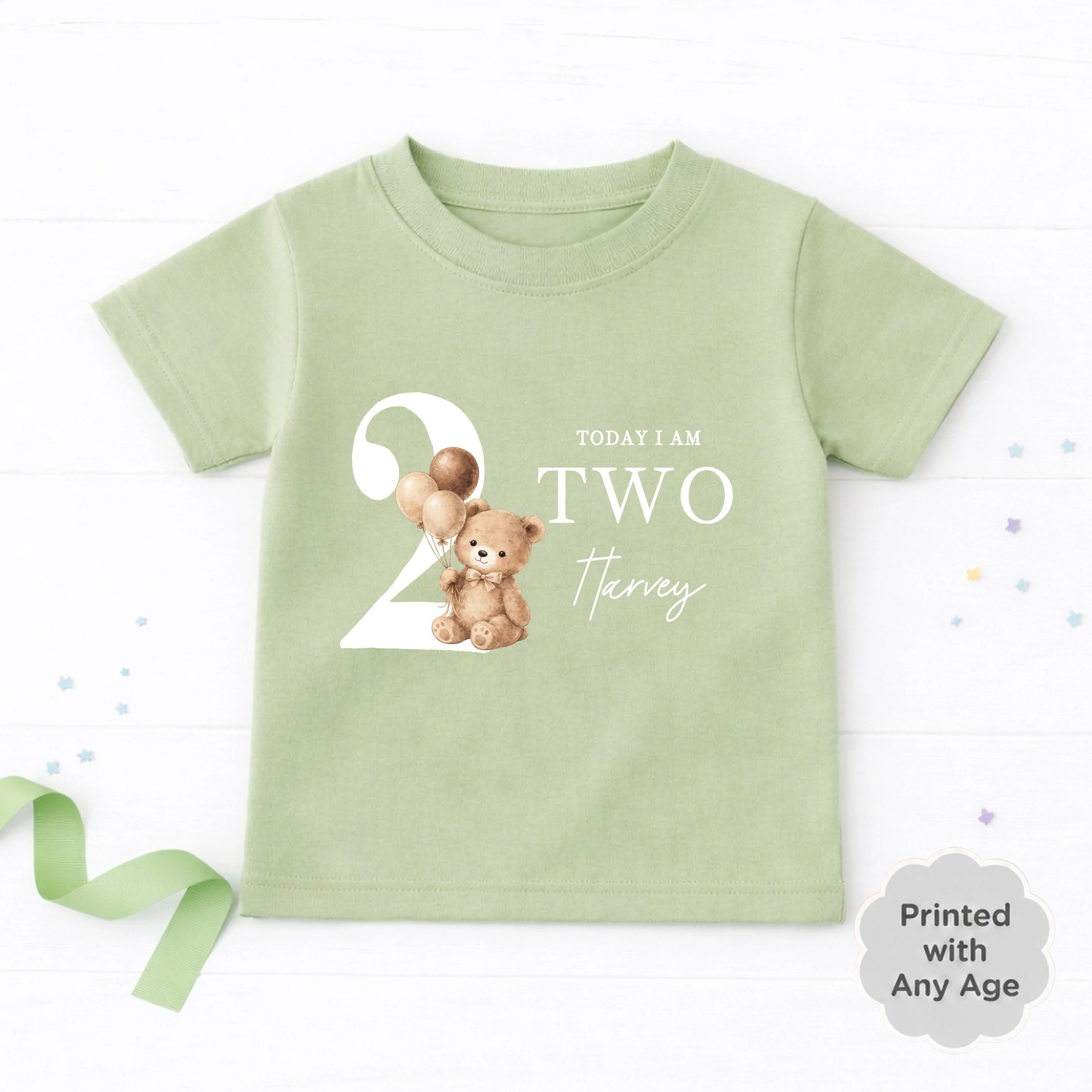 Personalised Beige Teddy Bear Any Age Birthday T-Shirt - Image 6