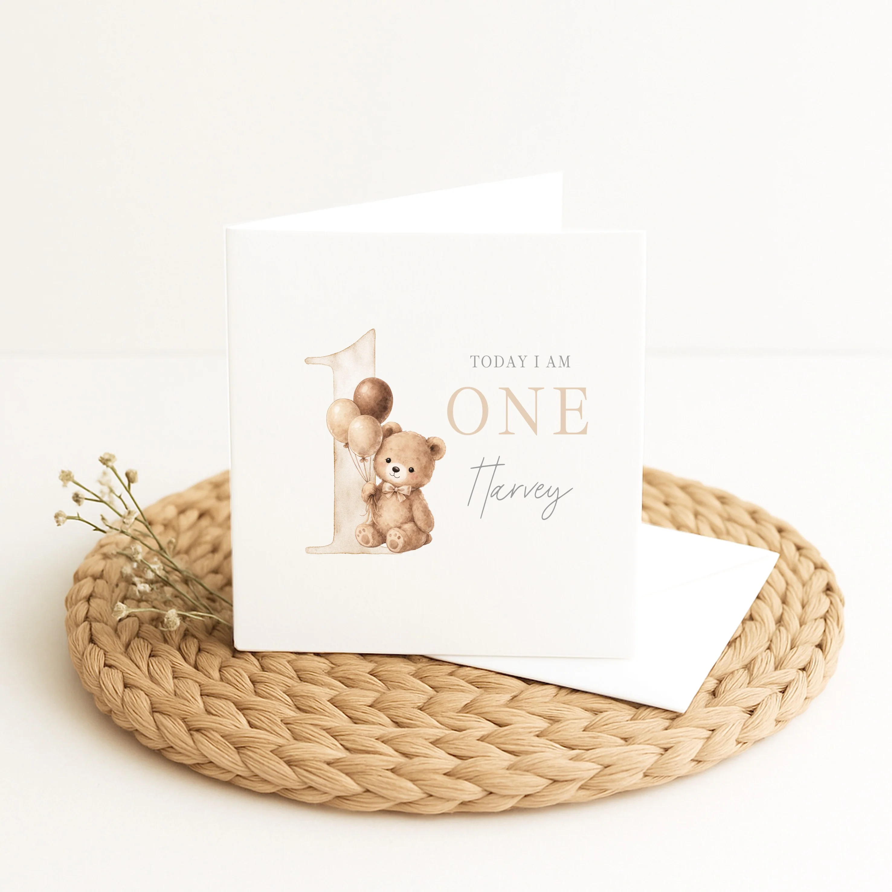 Personalised Beige Teddy Bear First Birthday Card - Image 4