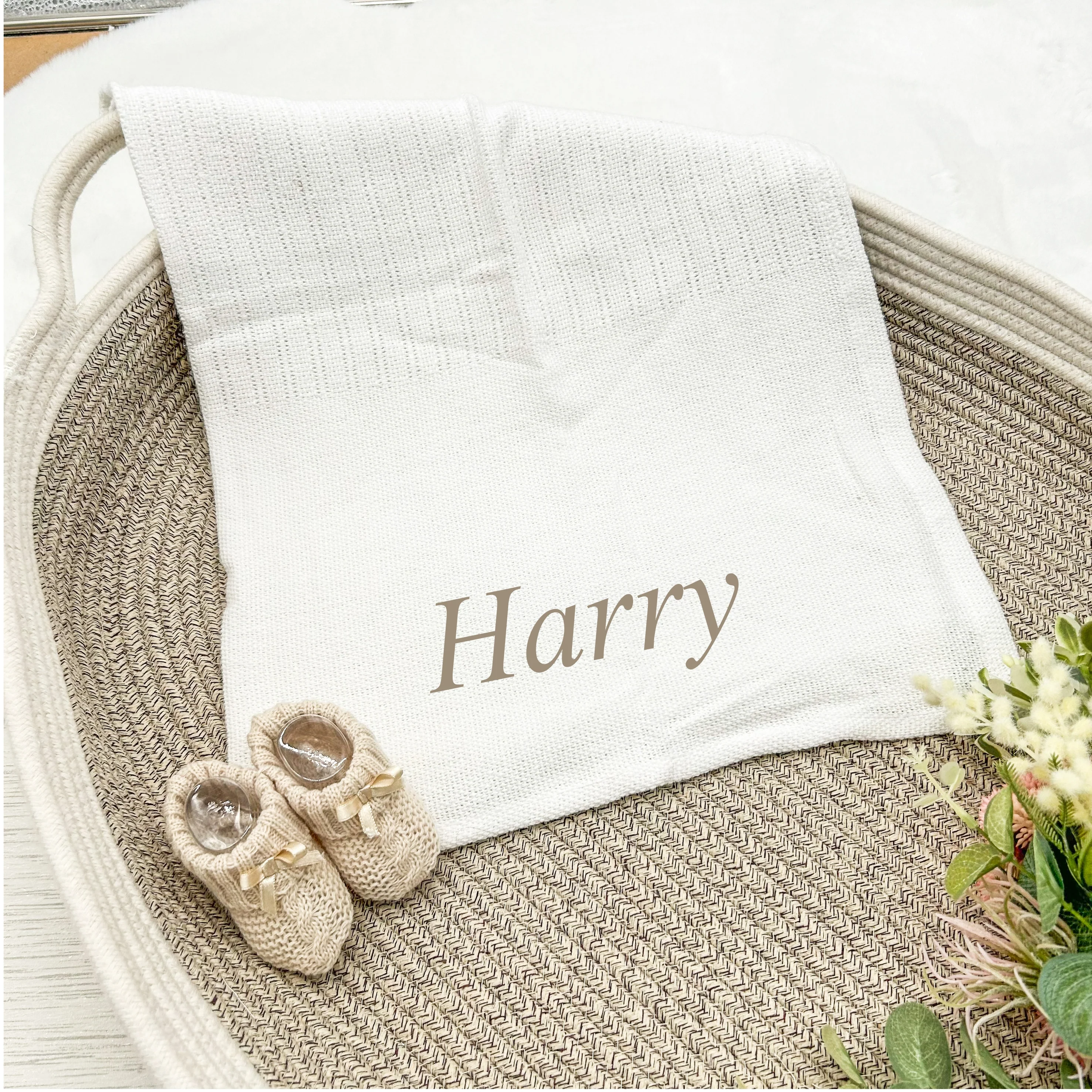 Personalised Beige or White Baby Cellular Blanket - Image 2