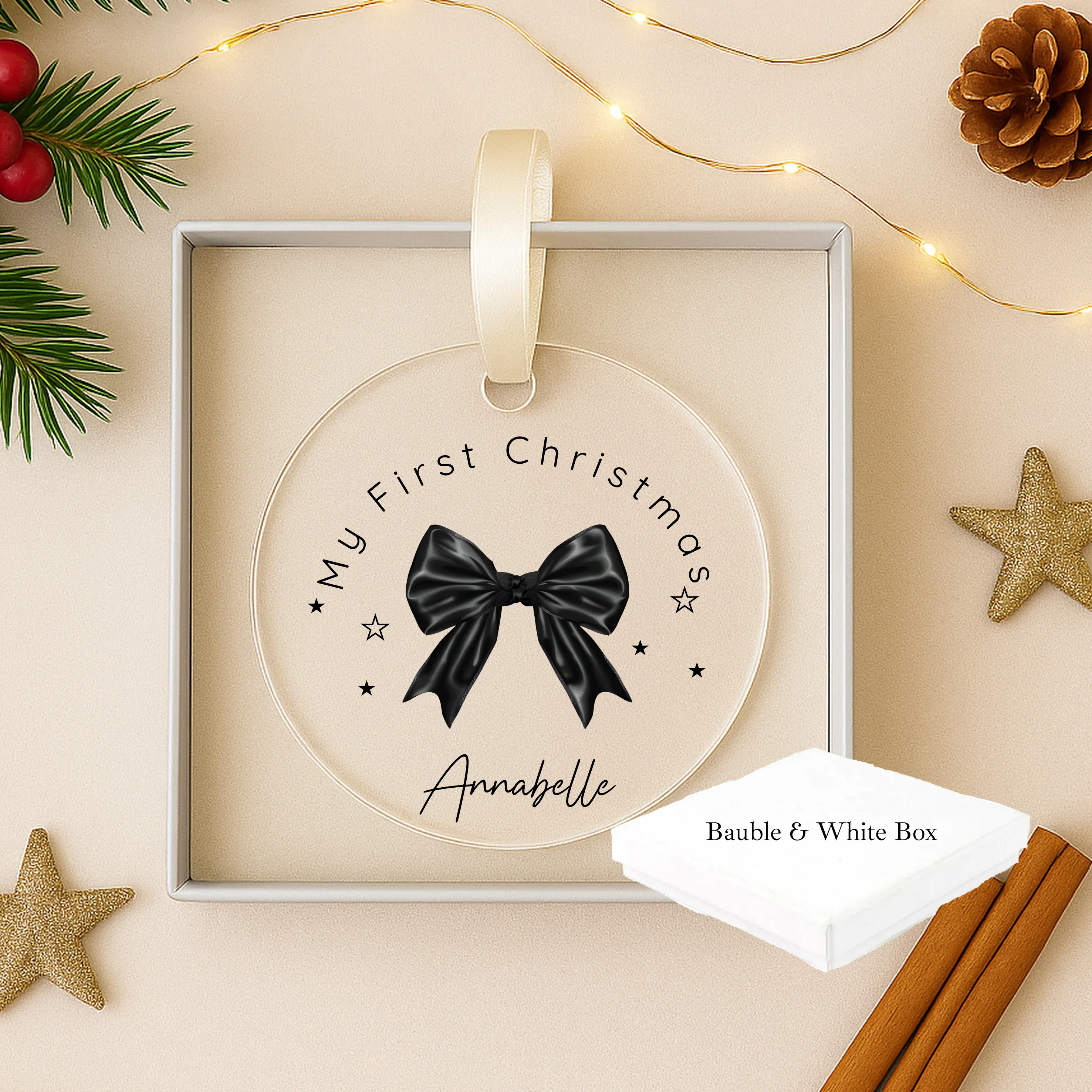 Personalised Black Bow Acrylic Christmas Bauble - Image 6