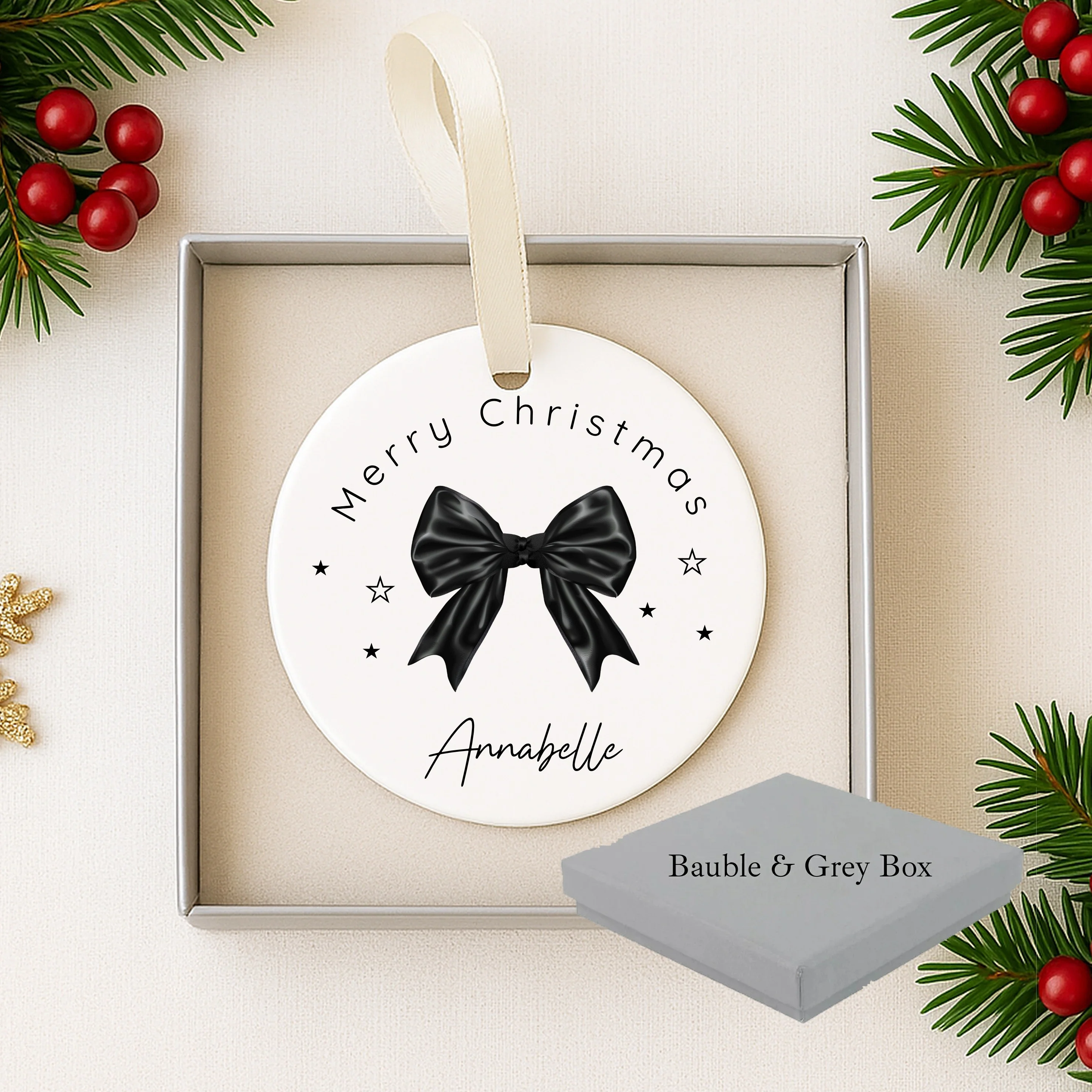 Personalised Black Bow Christmas Bauble - Image 3