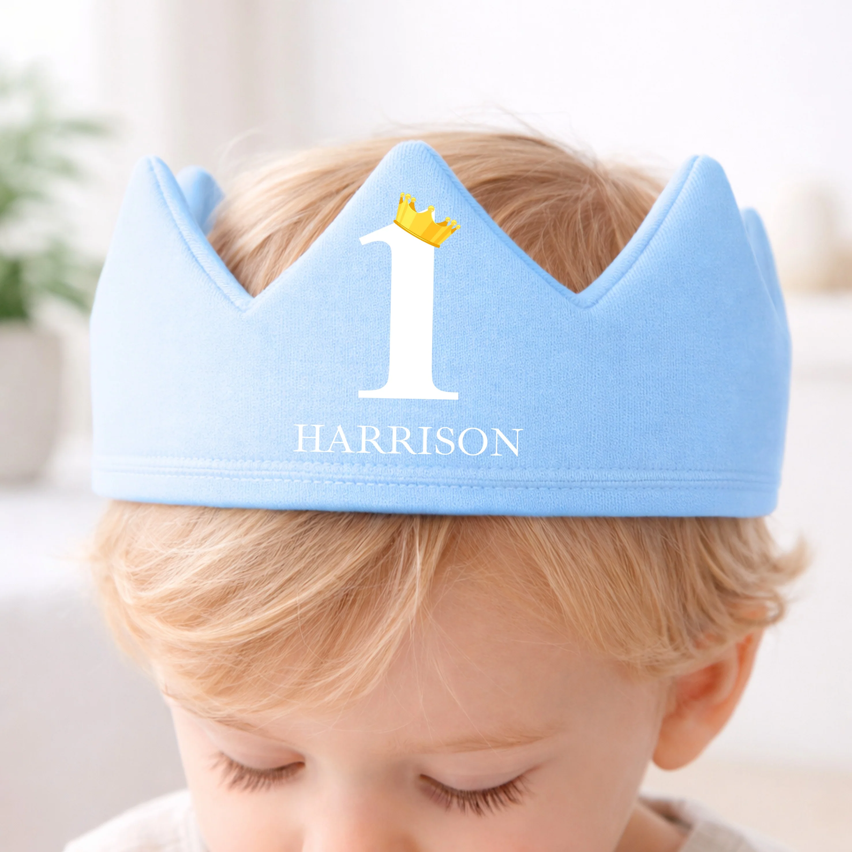 Personalised Blue And White First Birthday Crown