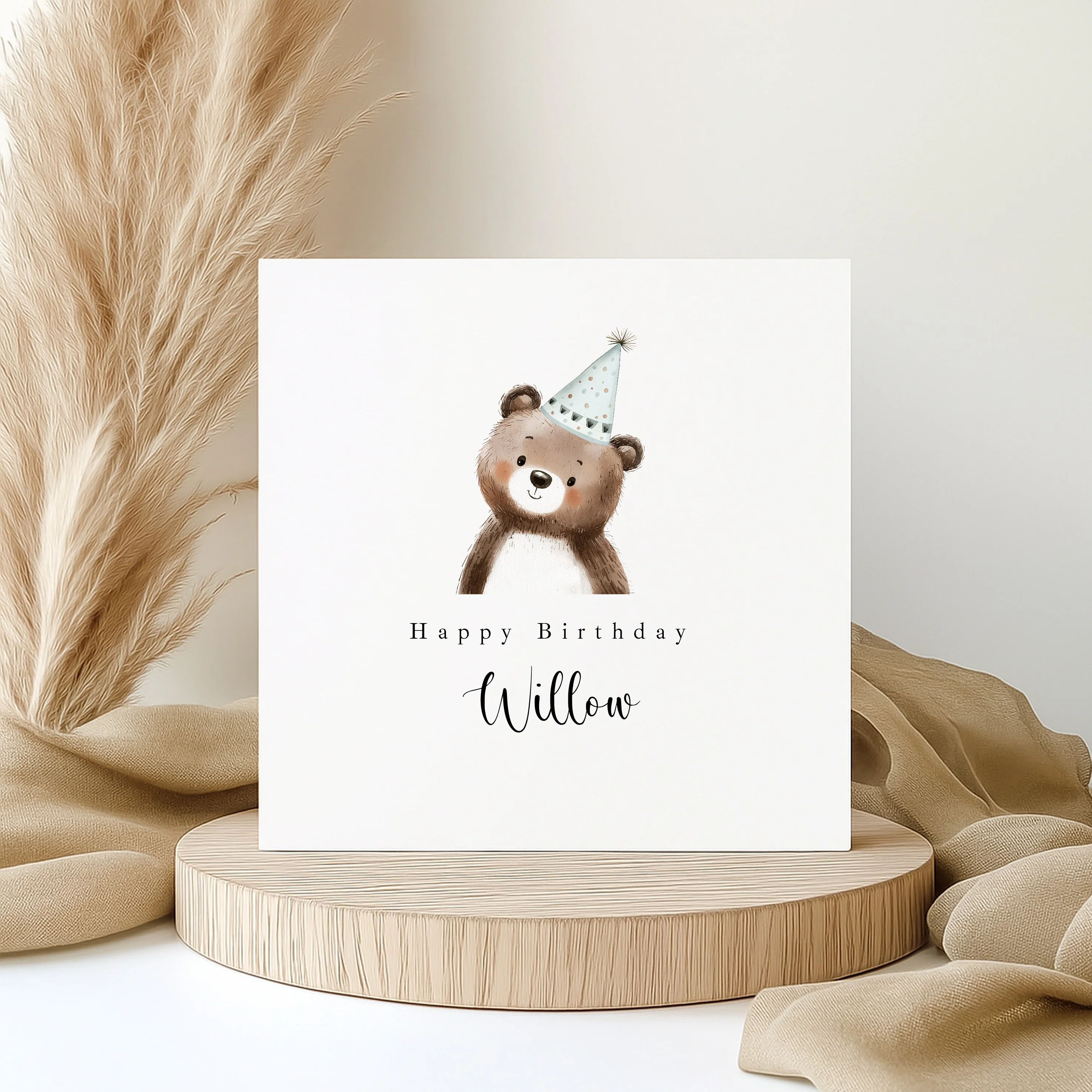 Personalised Blue Bear Party Hat Birthday Card - Image 2