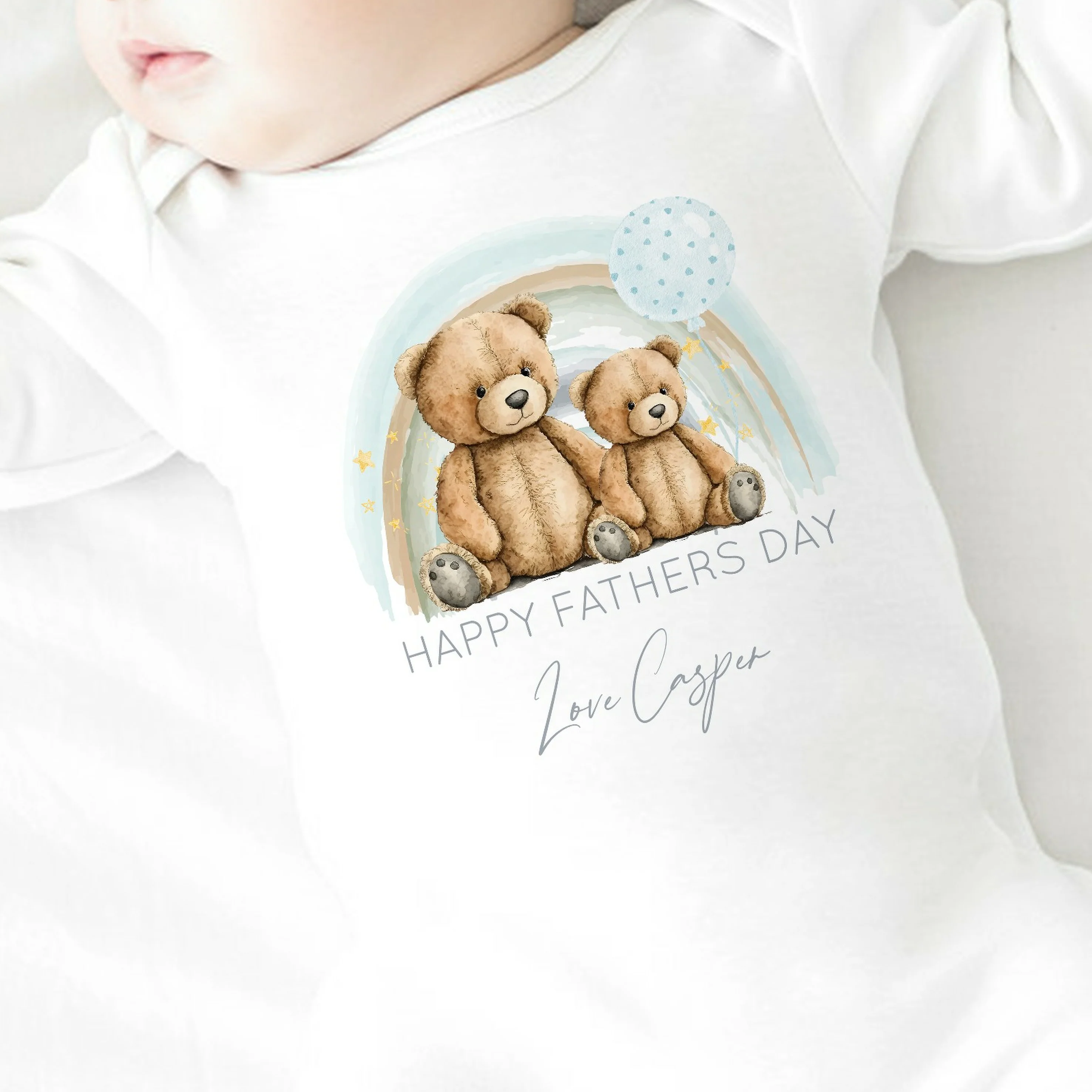 Personalised Blue Bear Rainbow Happy Father's Day Baby Grow or Vest - Image 4