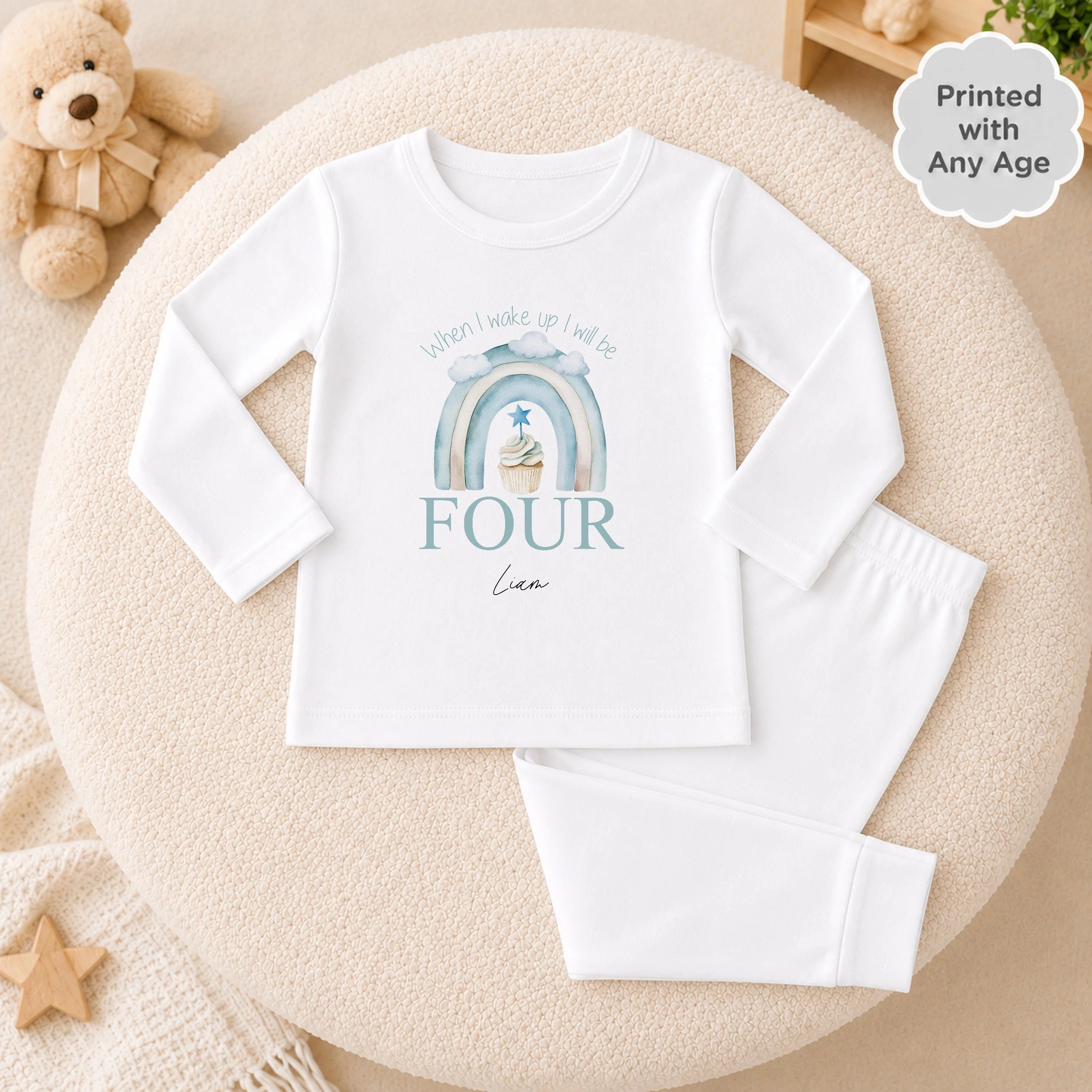 Personalised Blue Birthday Cake Any Age Birthday Pyjamas - Image 2