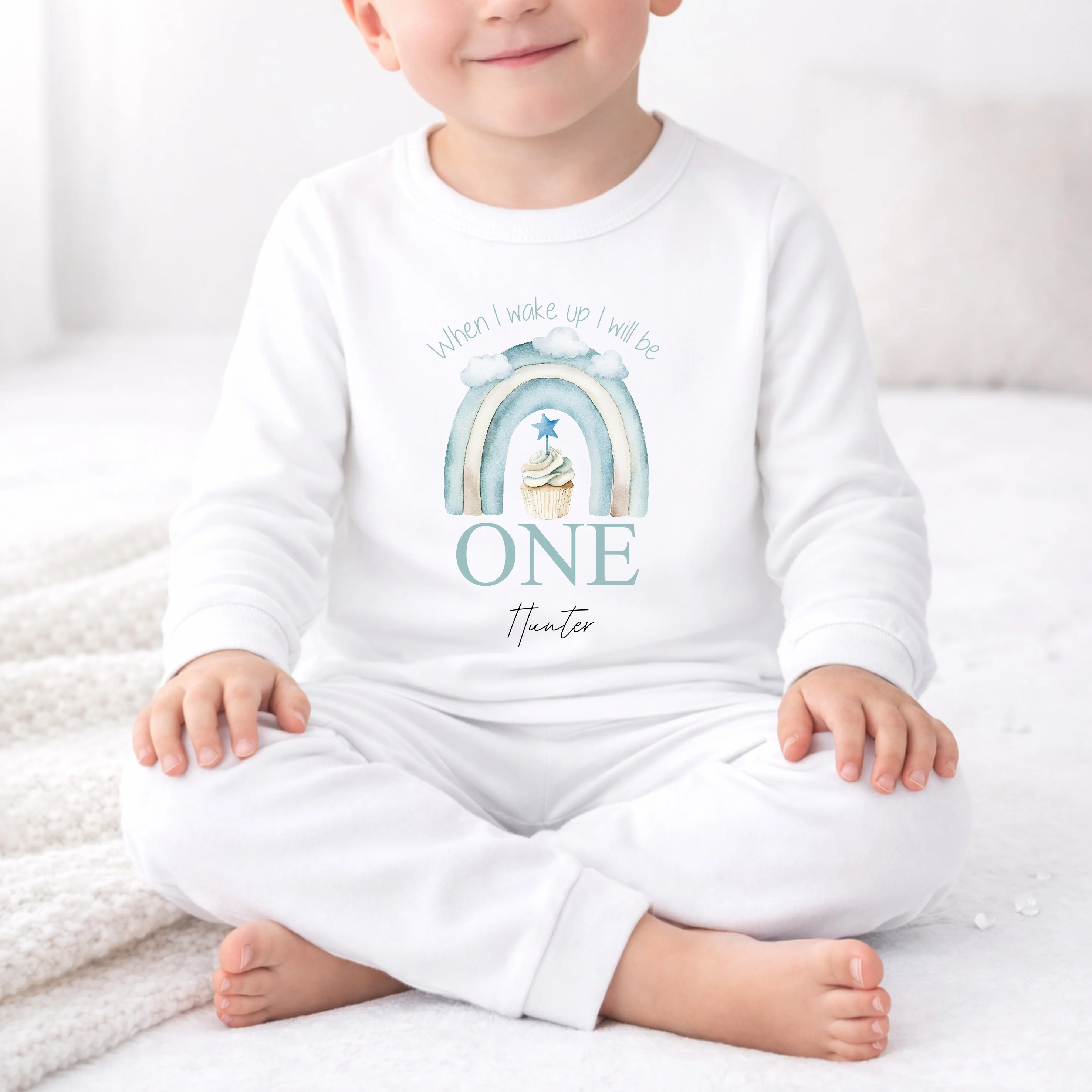 Personalised Blue Birthday Cake First Birthday Pyjamas - Image 2