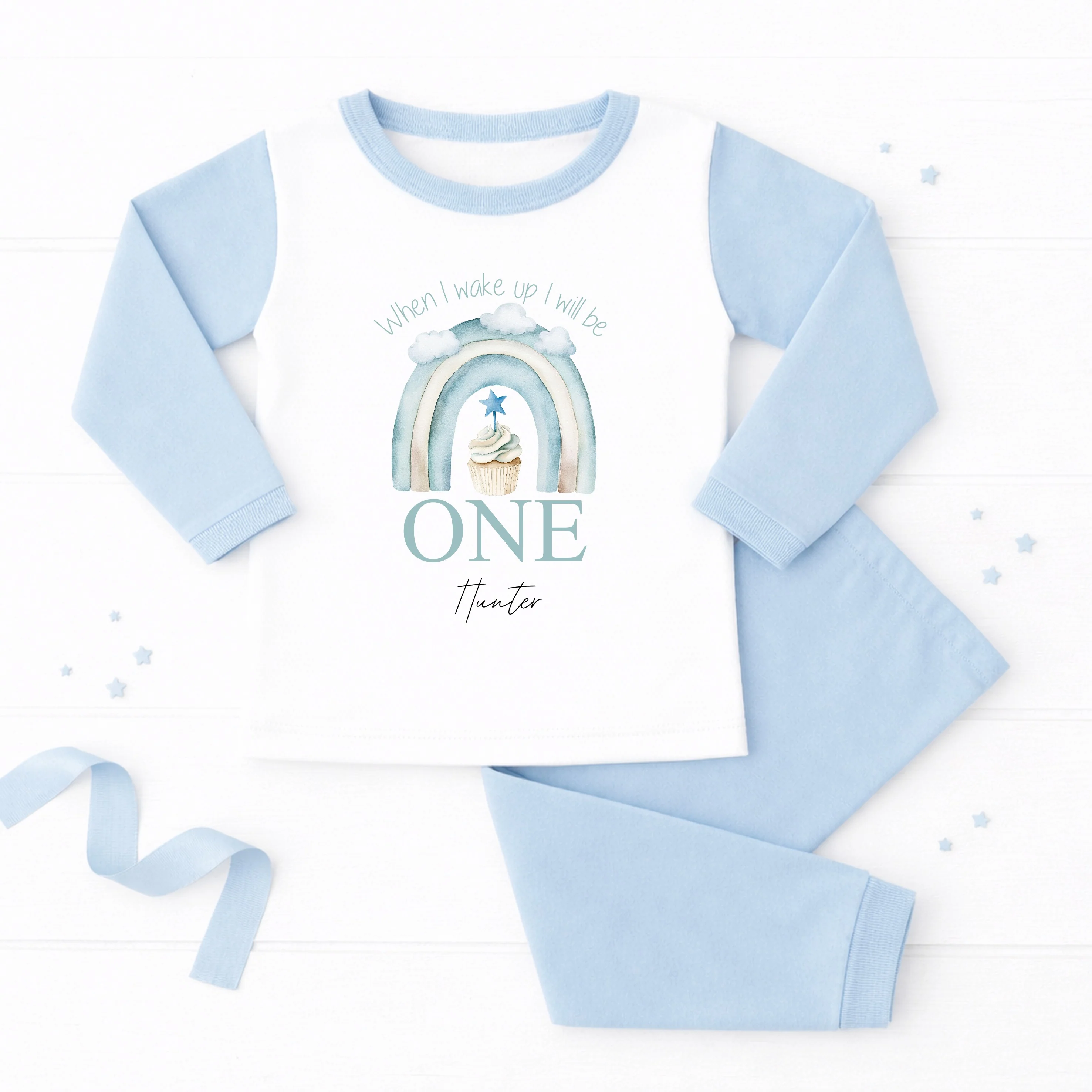 Personalised Blue Birthday Cake First Birthday Pyjamas - Image 3